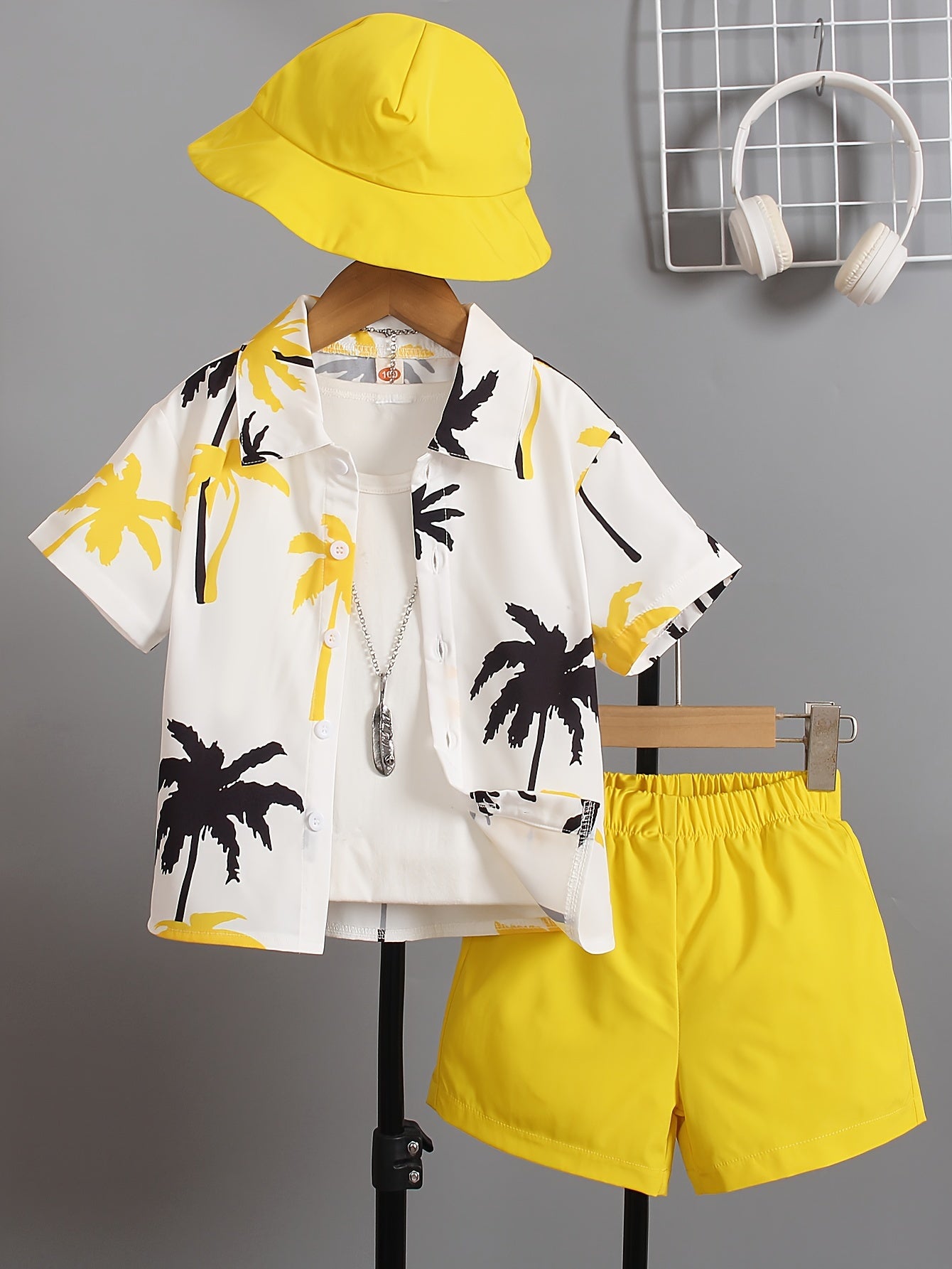 3pcs Boys Casual Coconut Tree Graphic Print Short Sleeve.