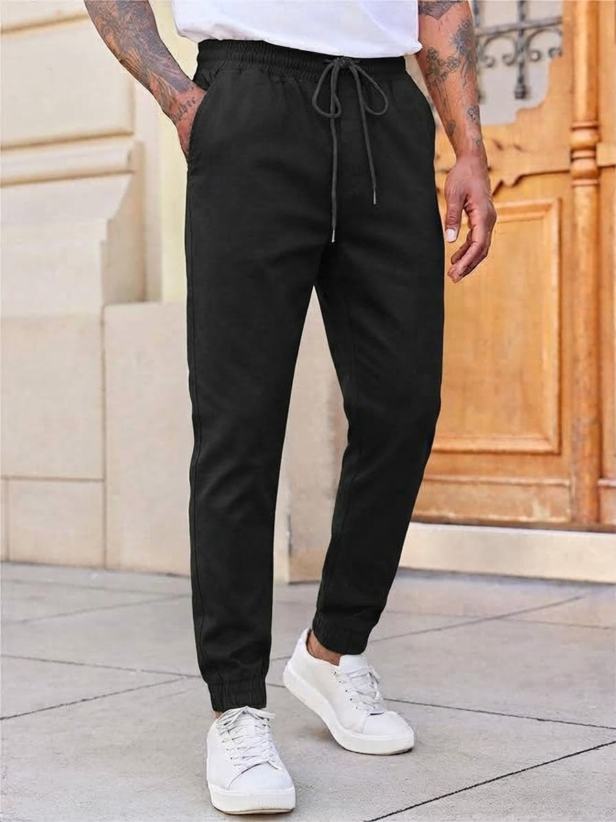 Men's Solid Cotton 4 pocket super stretch Joggers - Casual Drawstring Trousers with Pockets | Sizes 30"-38" | MH