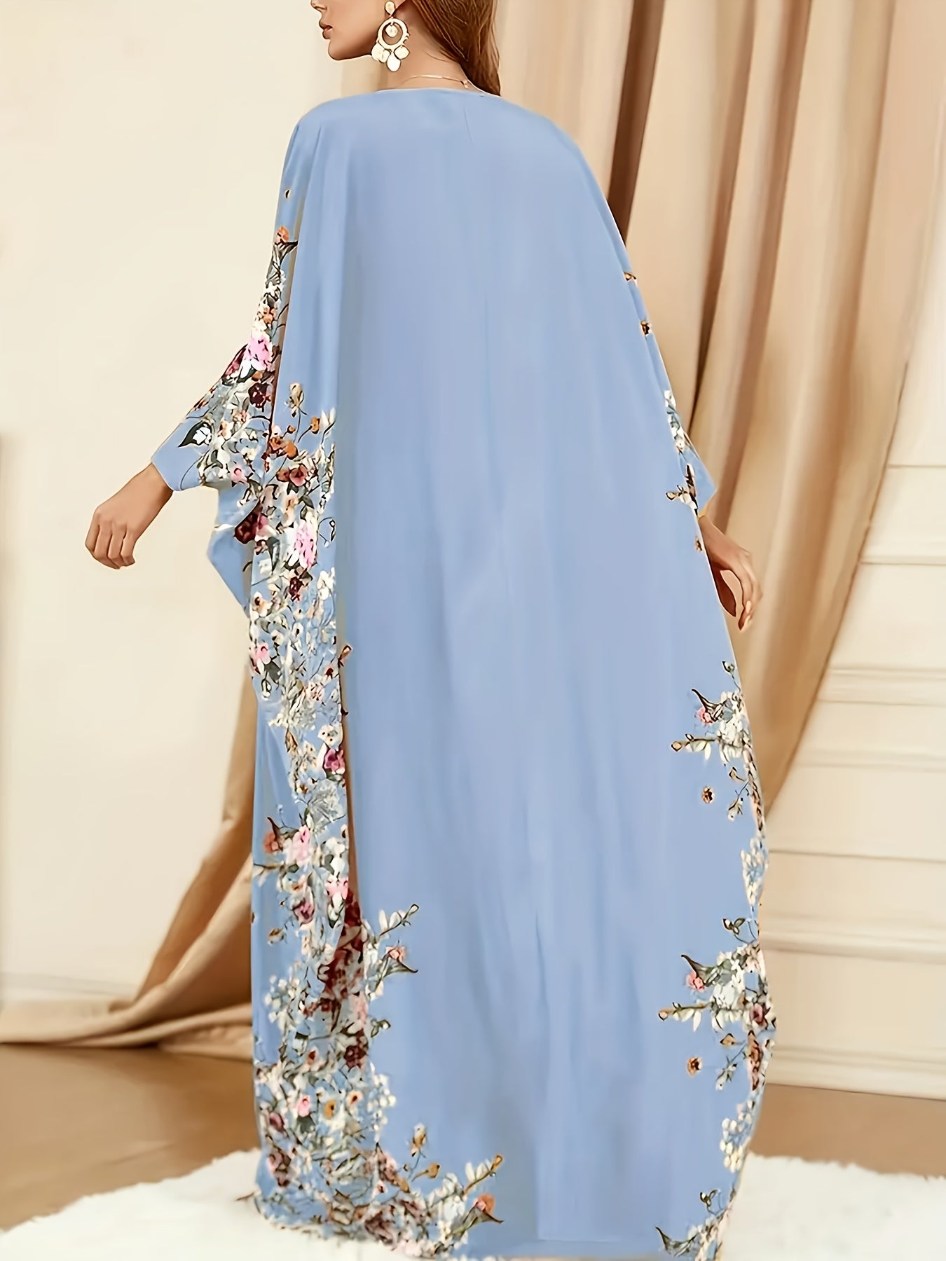 [Elegant | Floral Print] Long Sleeveless Elegant Floral Print Abaya ./MH