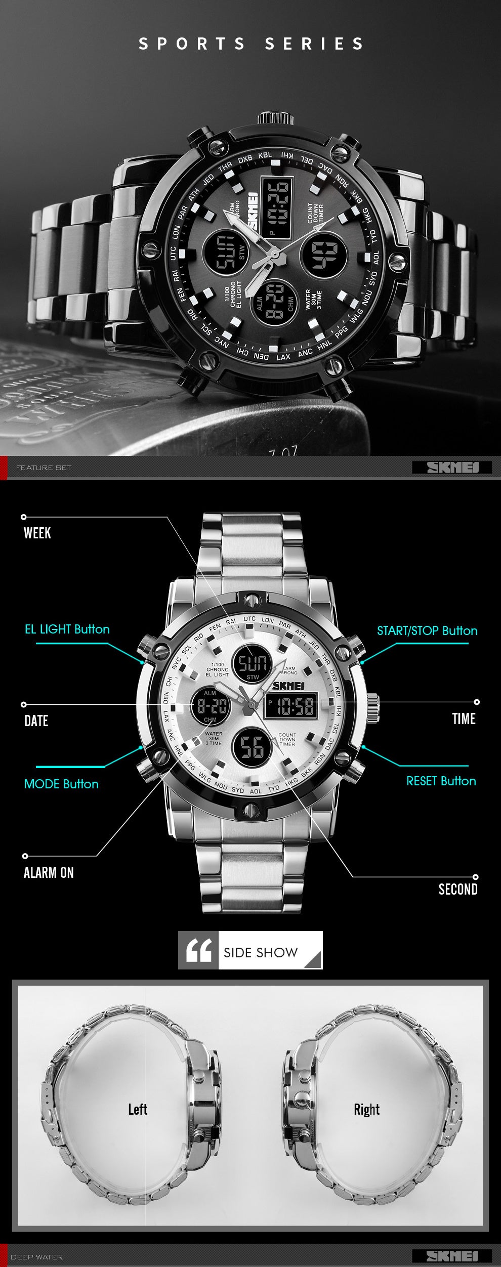 SKMEI New Men Sport Fashion Watch Quartz Stopwatch Dual Display.