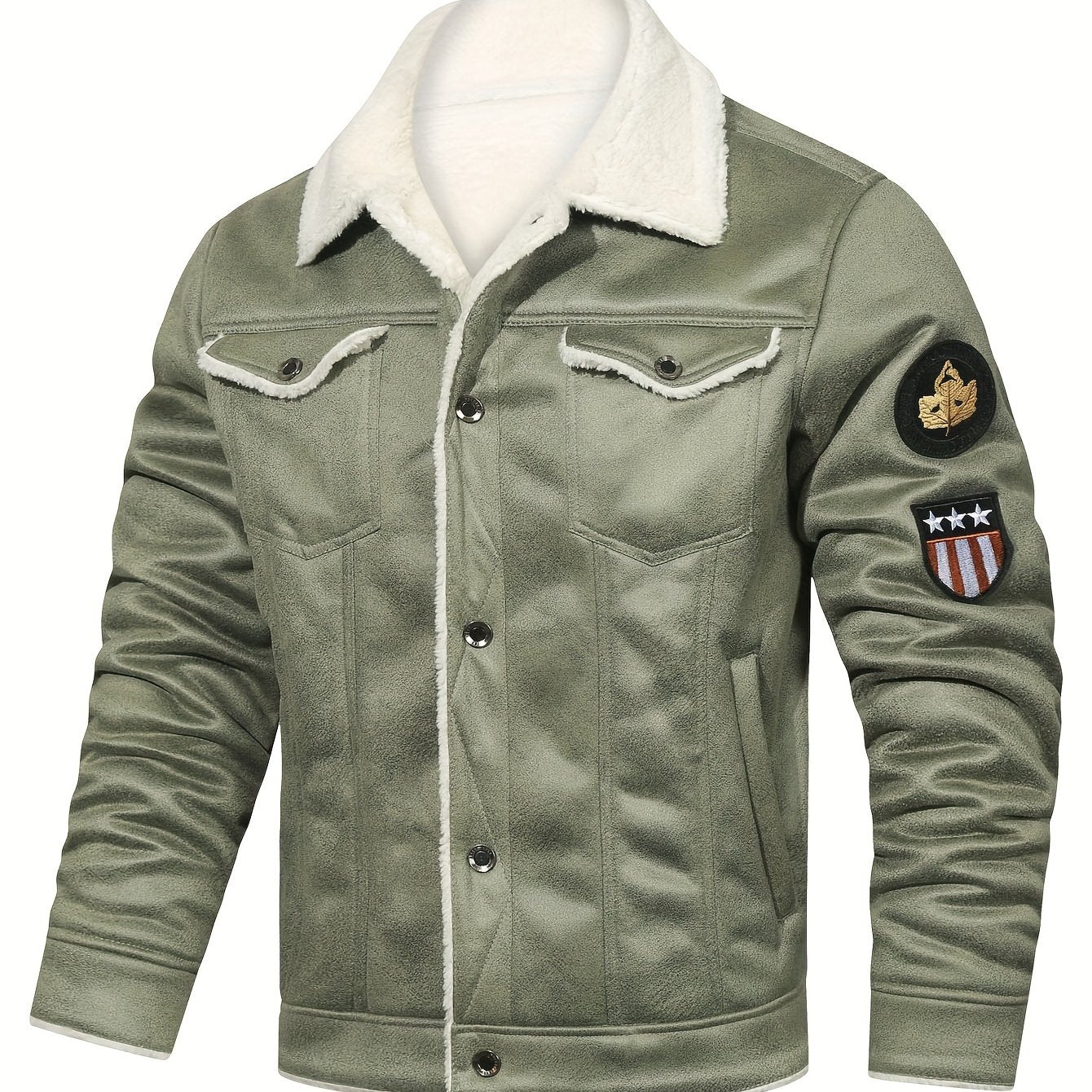 Men's Casual Polyester Jacket with Faux Lining, Solid Color,
