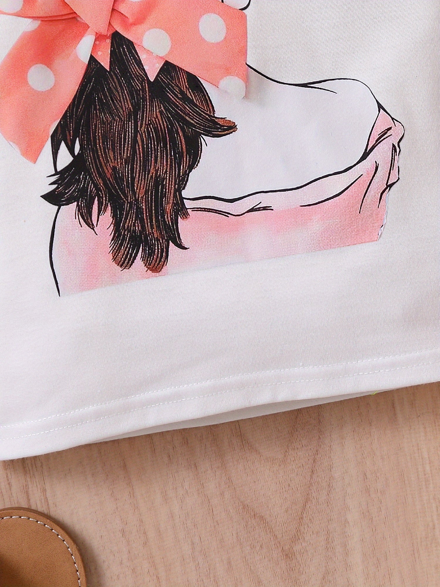 2pcs Toddler Girls Bow Figure Graphic Ruffle Trim T-Shirt