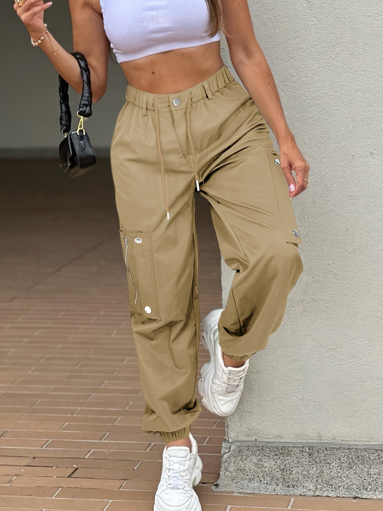 SwaKAKI Women's High-Waist Cargo Tapered Pants we Gre, /MH