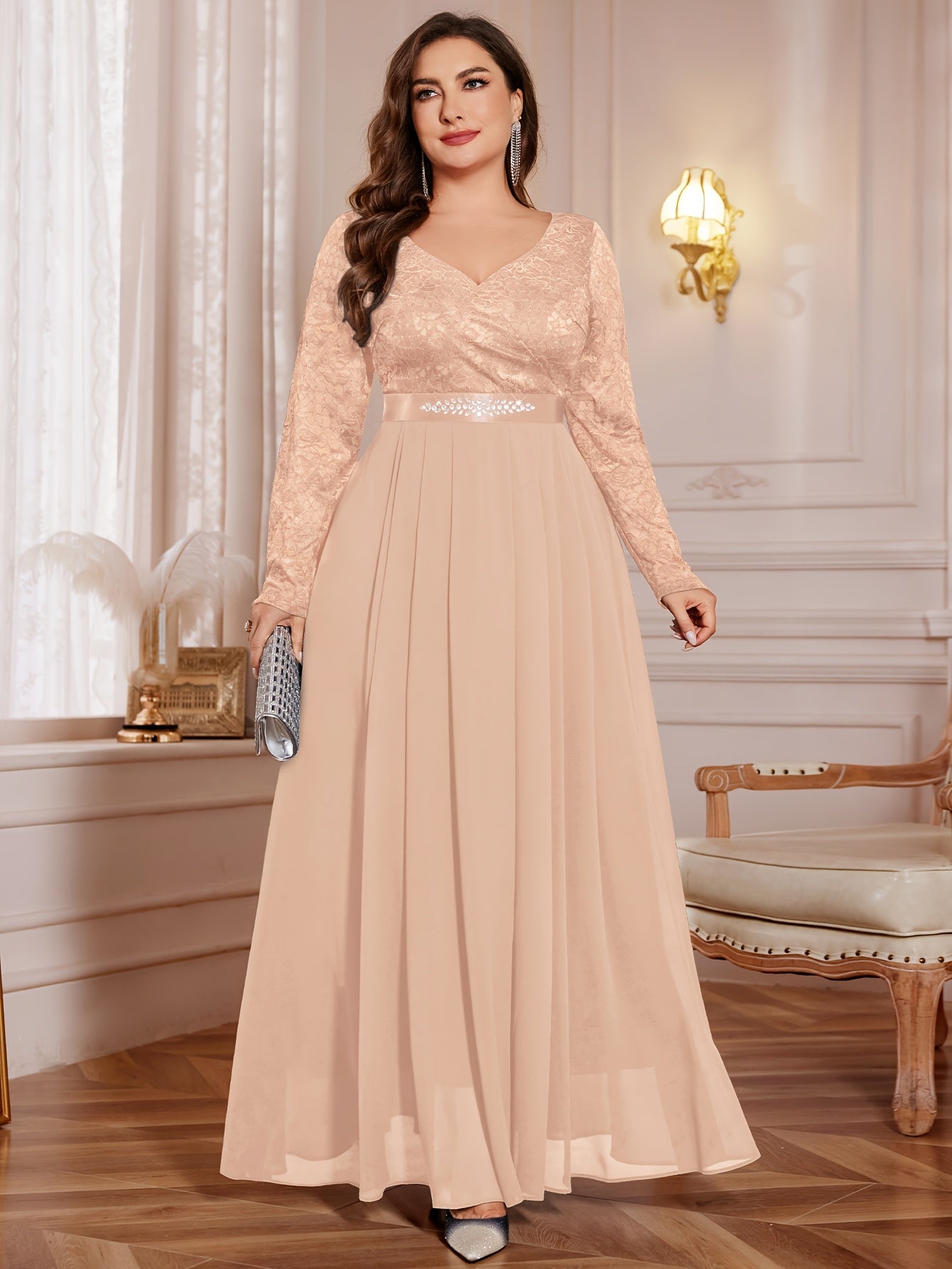 [Elegant Long Dress] Lace and Chiffon Elegant Long Dress ./MH