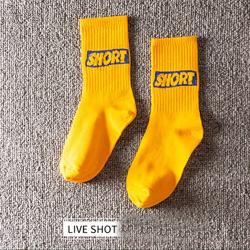 5 Pairs Of Men's Trendy Street Style Letter Print Crew Socks,/MH