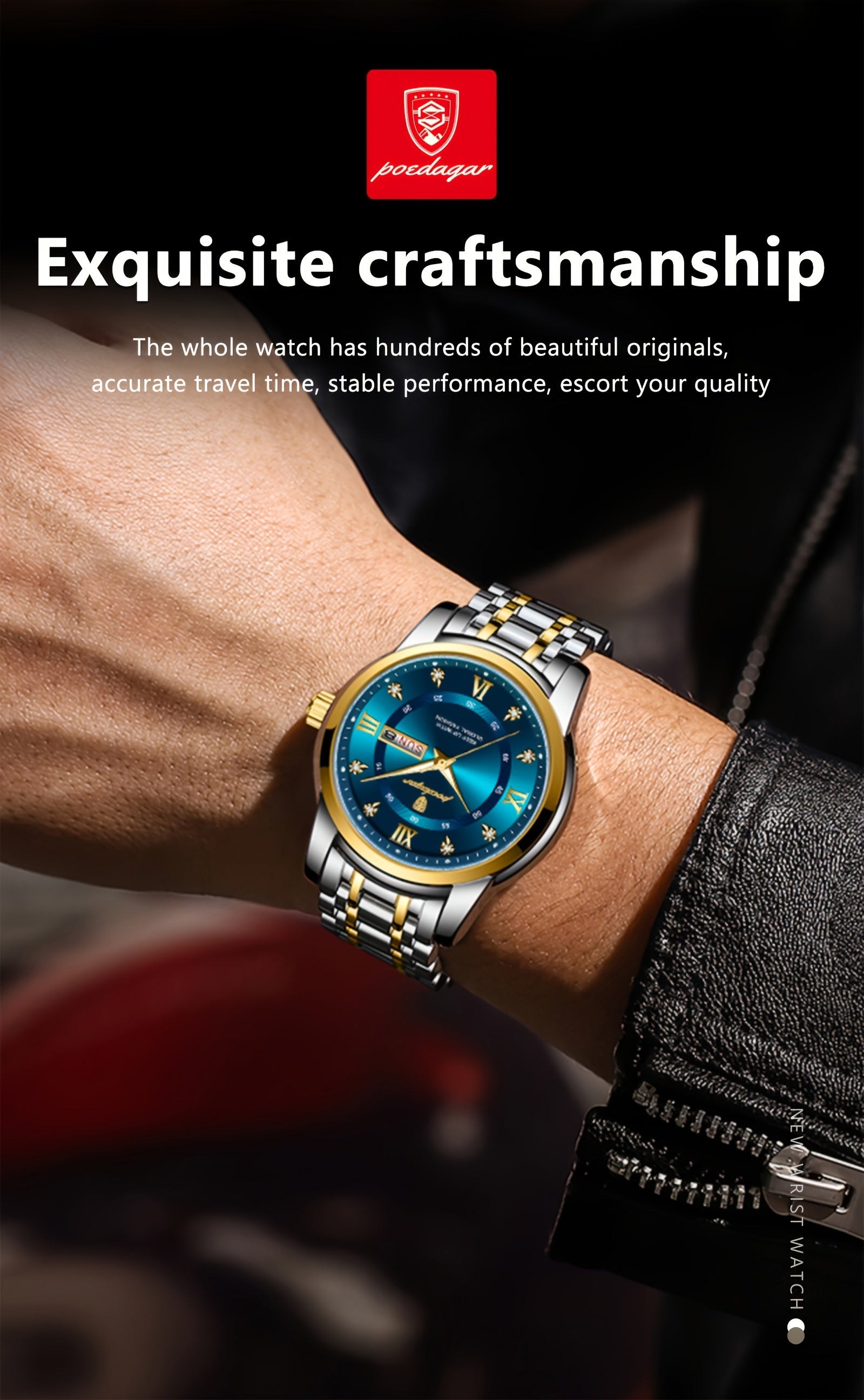 POEDAGAR Men'S Luxury Sport Watch - IPX8, Luminous Quartz Movement,