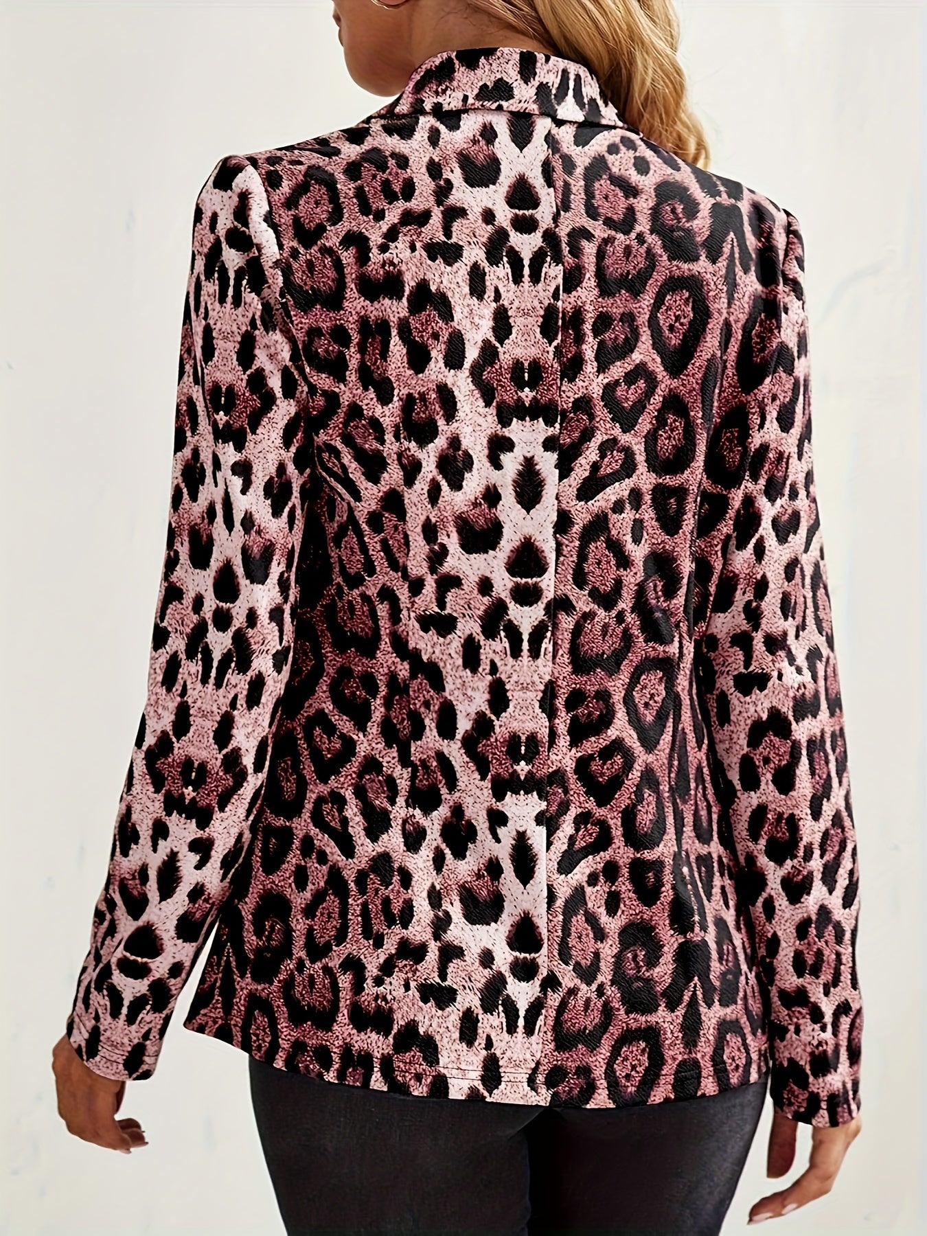 Leopard Print One Button Blazer, Casual Lapel Long Sleeve .