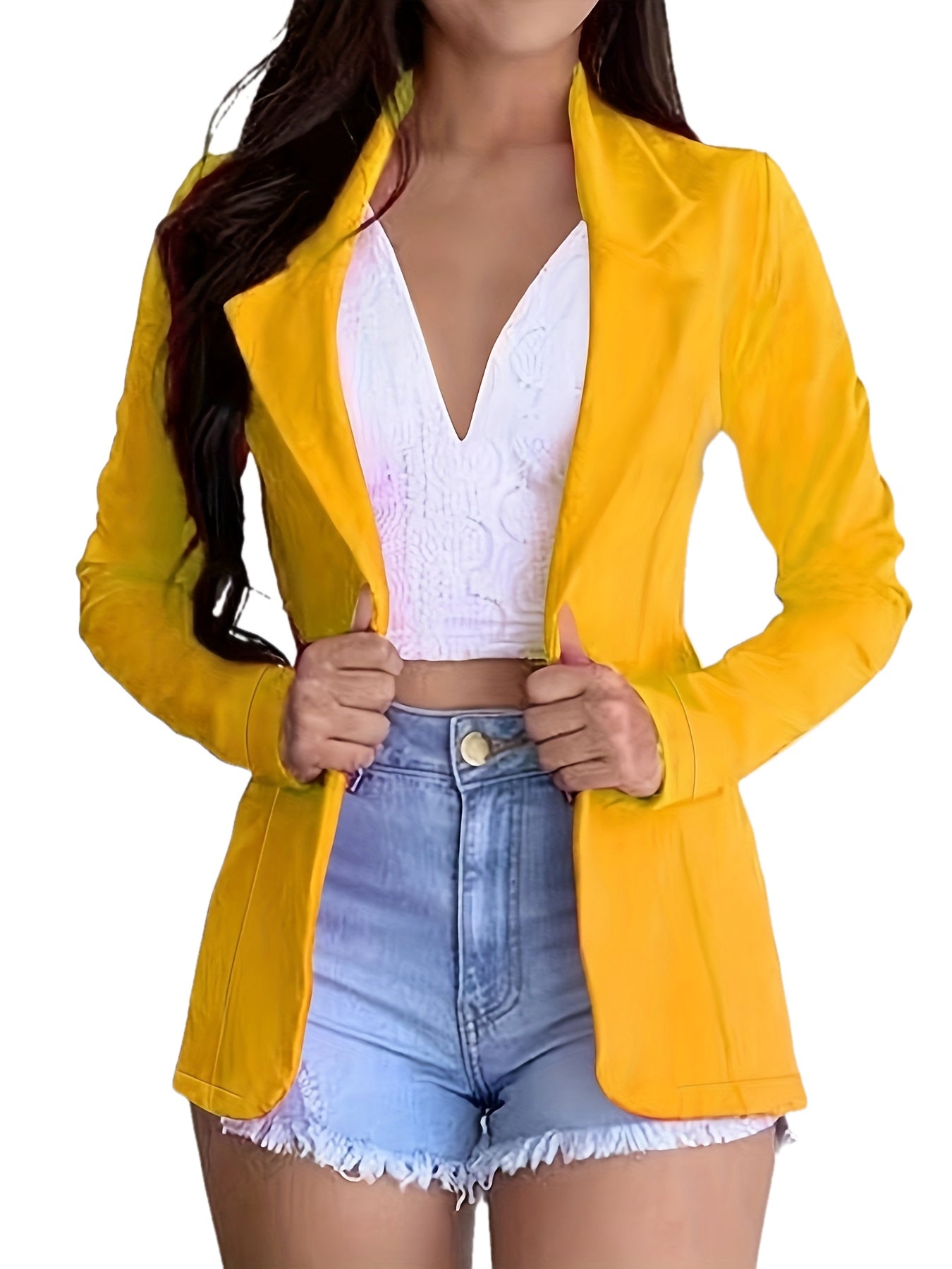 Solid Lapel Button Long Sleeve Blazer Jacket, Casual Loose .