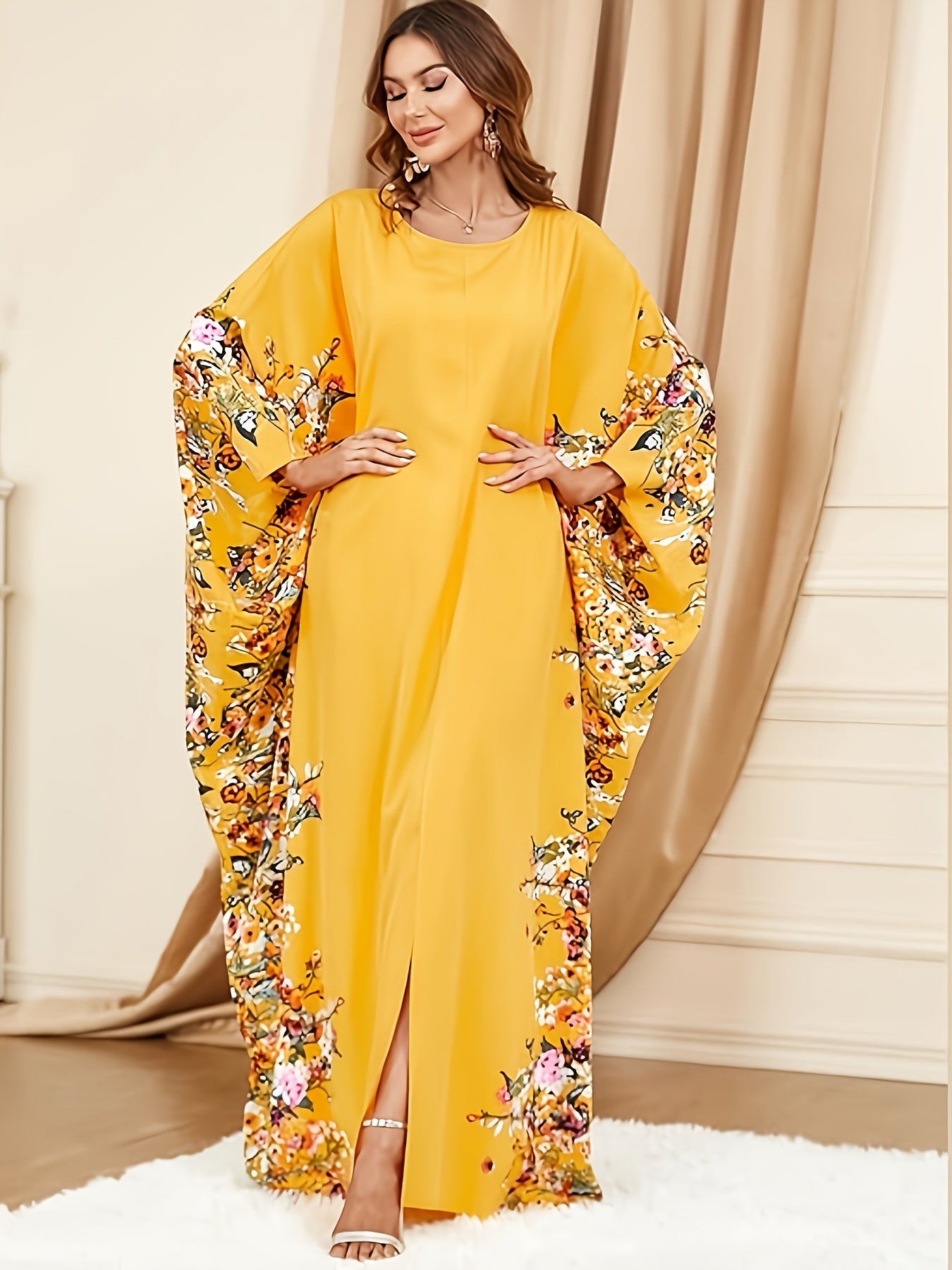 [Elegant | Floral Print] Long Sleeveless Elegant Floral Print Abaya ./MH