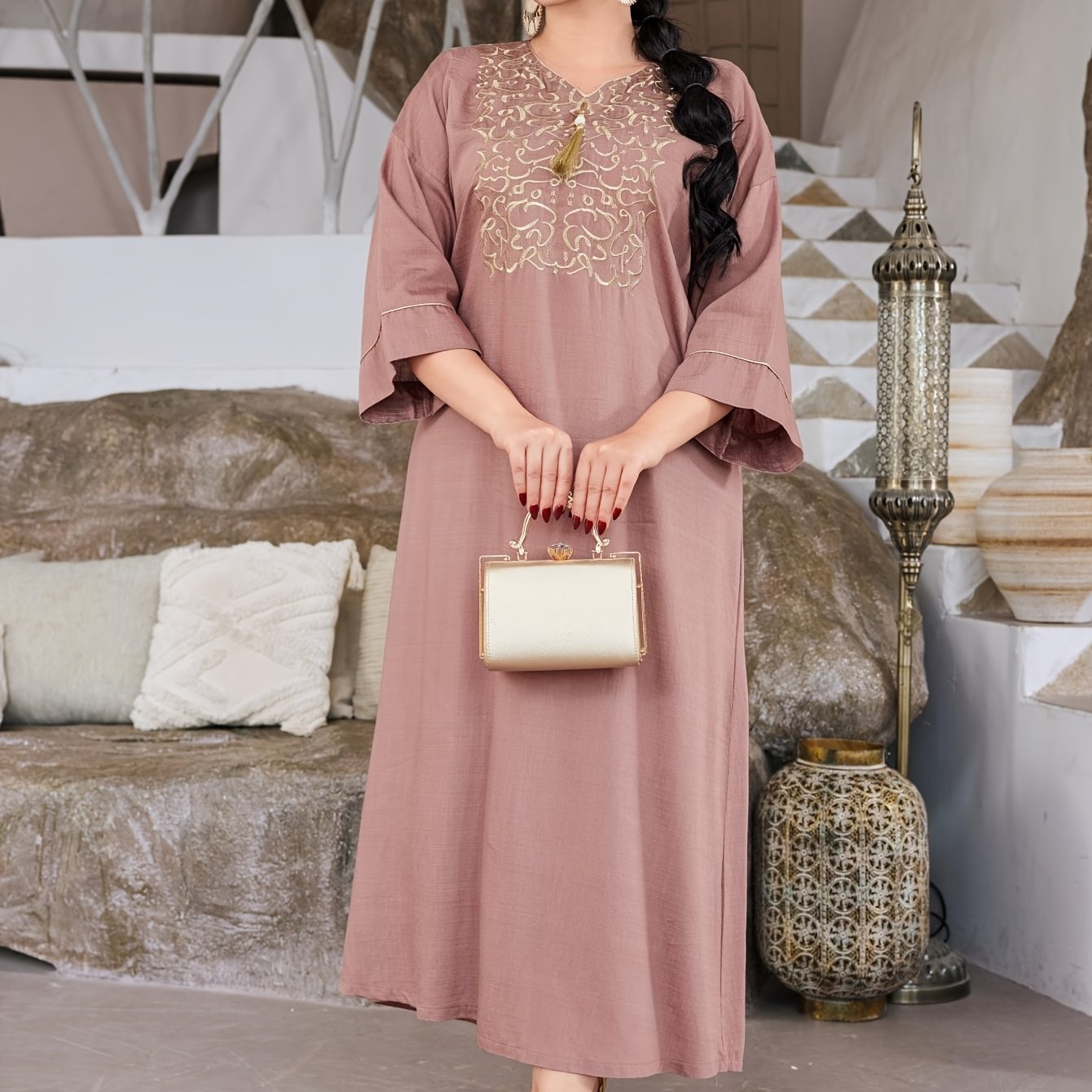 Golden Arabic Women's Elegant Dress JALABIA ./MH