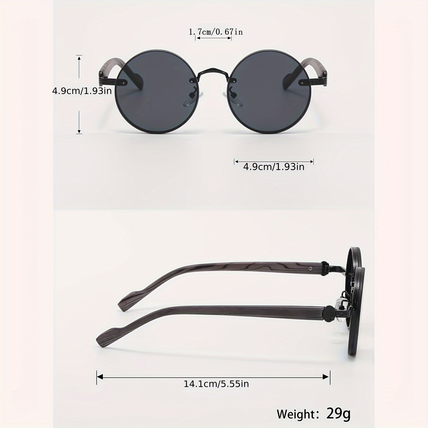 Round Metal Frame, Wood Grain Temples, Fashionable Eyewear for Men & Women,