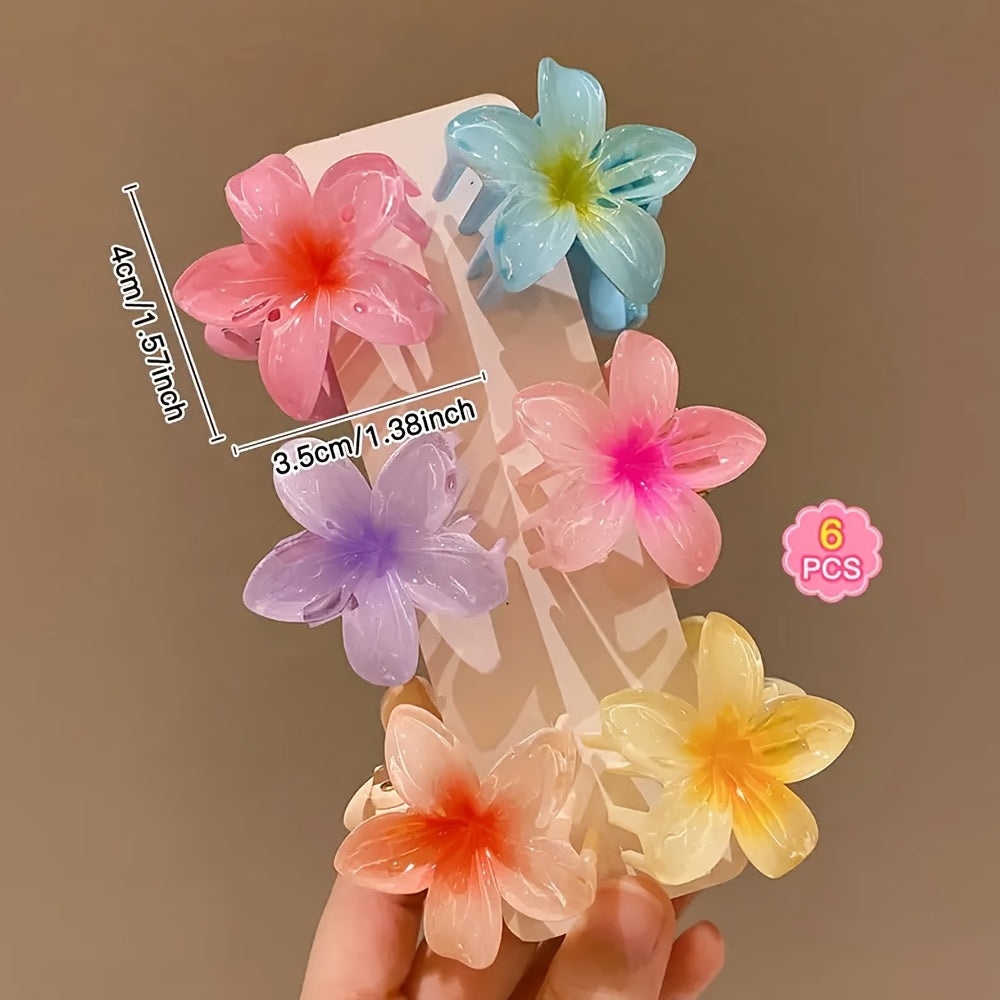6pcs Gradient Flower Hair Clip Set, Polyester Textile, Mixed Color, Pop Culture Theme, Fashion Casual Style, Perfect for Outings and Commuting, Ideal Gift for Young Women
