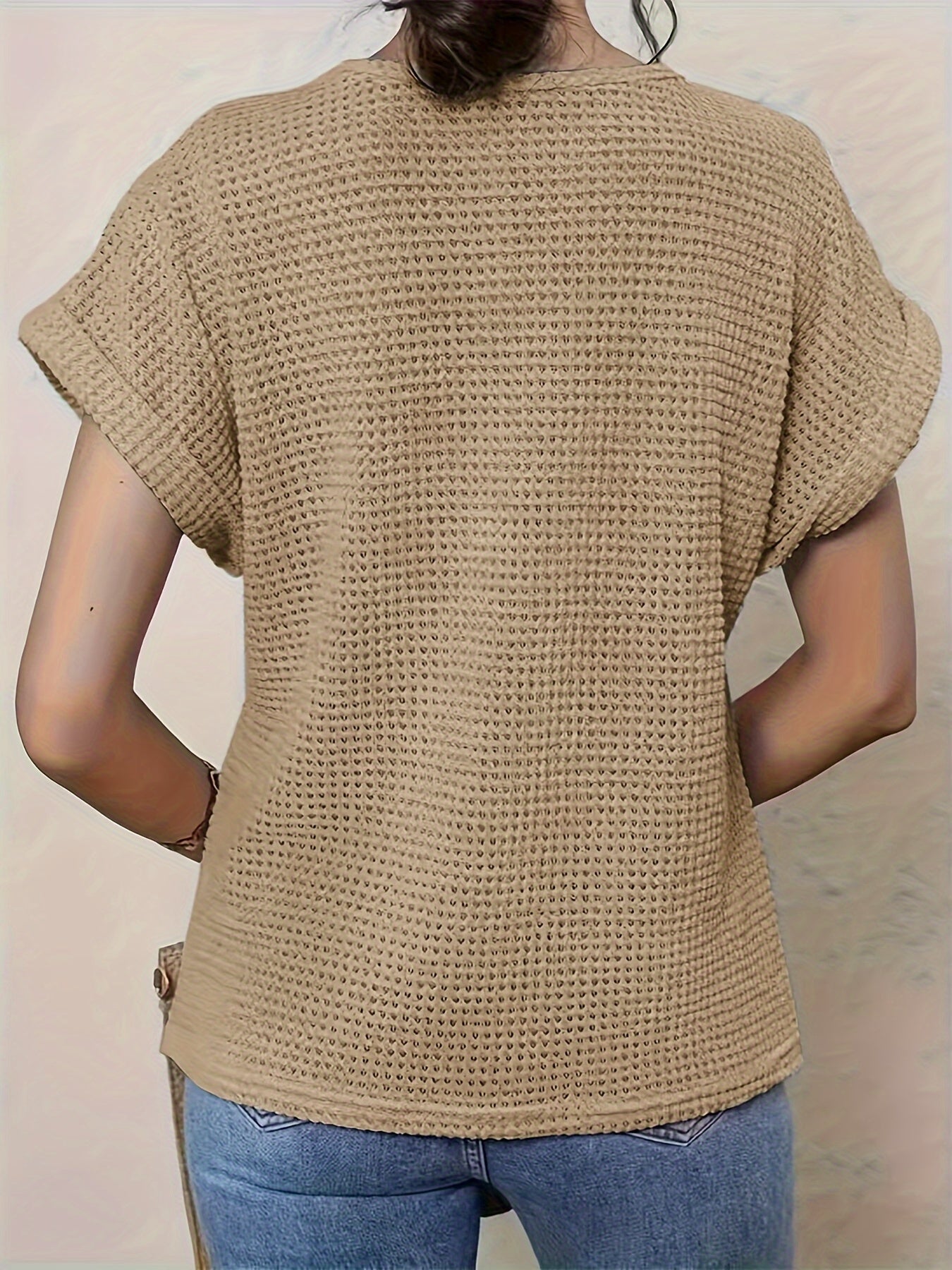 Lace Splicing Crew Neck T-shirt, Casual Short Sleeve Top For Spring & Summer, Women's Clothing
