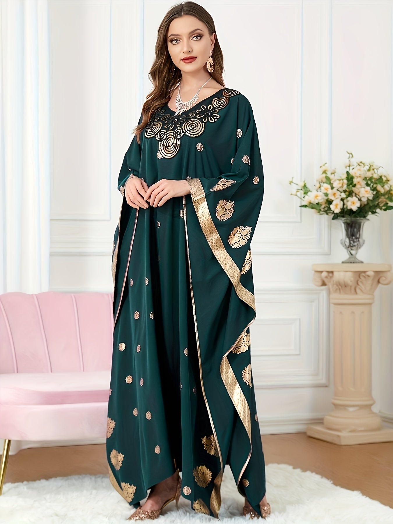 Middle Eastern Elegance Women's Floral Print Abaya./MH
