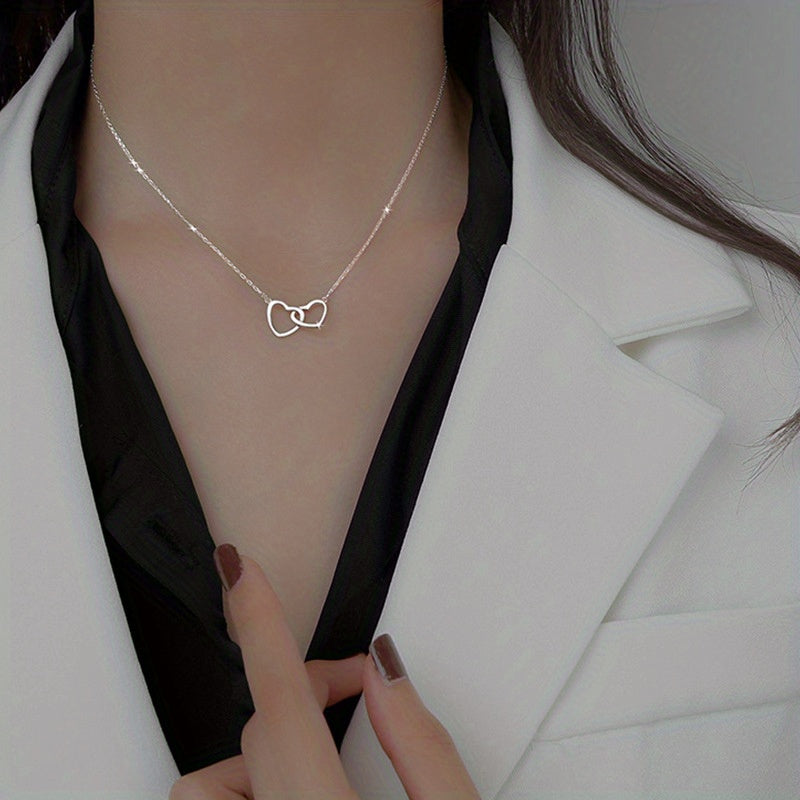 1pc, Double Peach Heart Necklace - Stylish Metal Alloy Jewelry for Women, Perfect for Mother's Day, Valentine's Day, and Birthdays - Clothing Accessory and Festival Gift