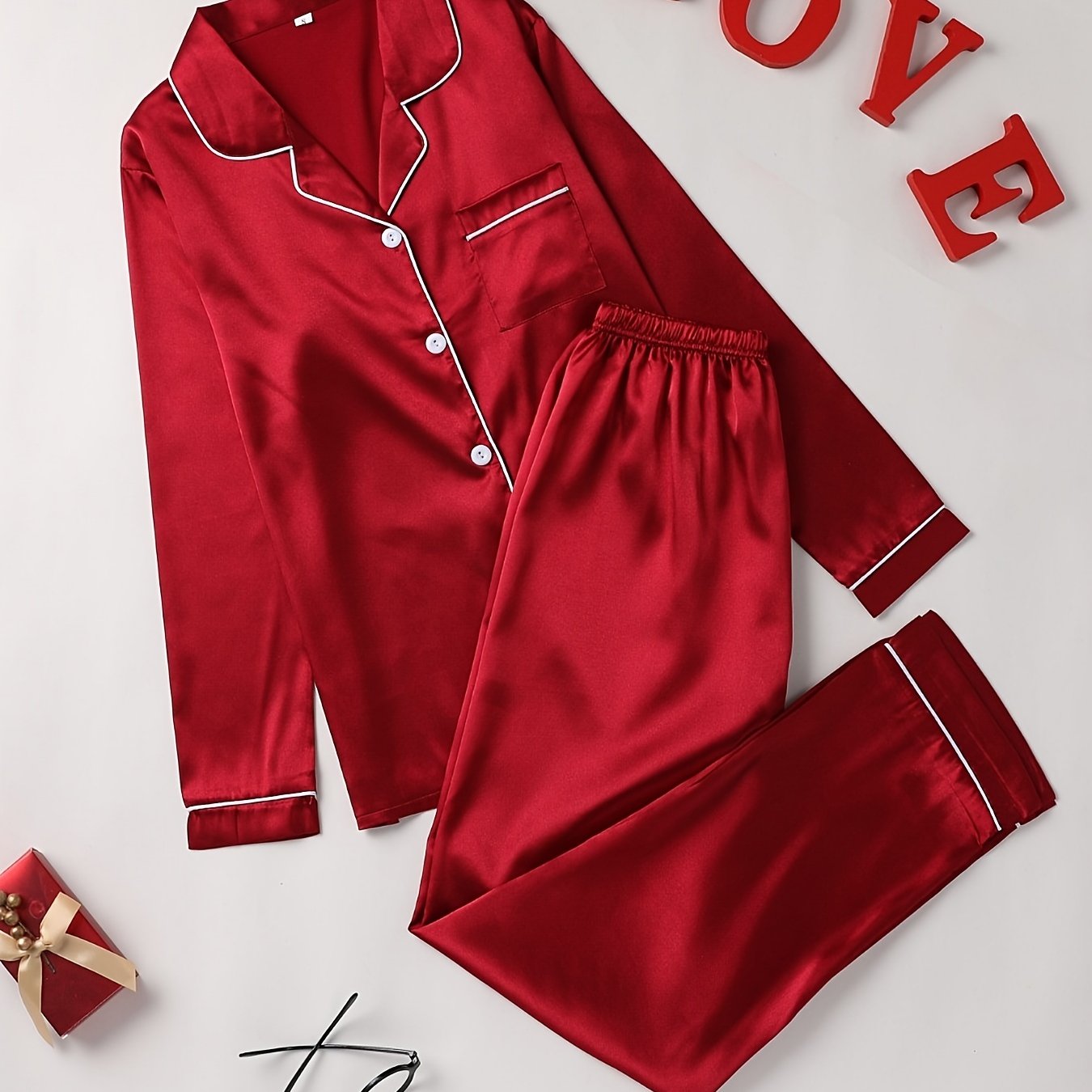 Cozy Solid Pajama Set - Soft Long Sleeve Button.