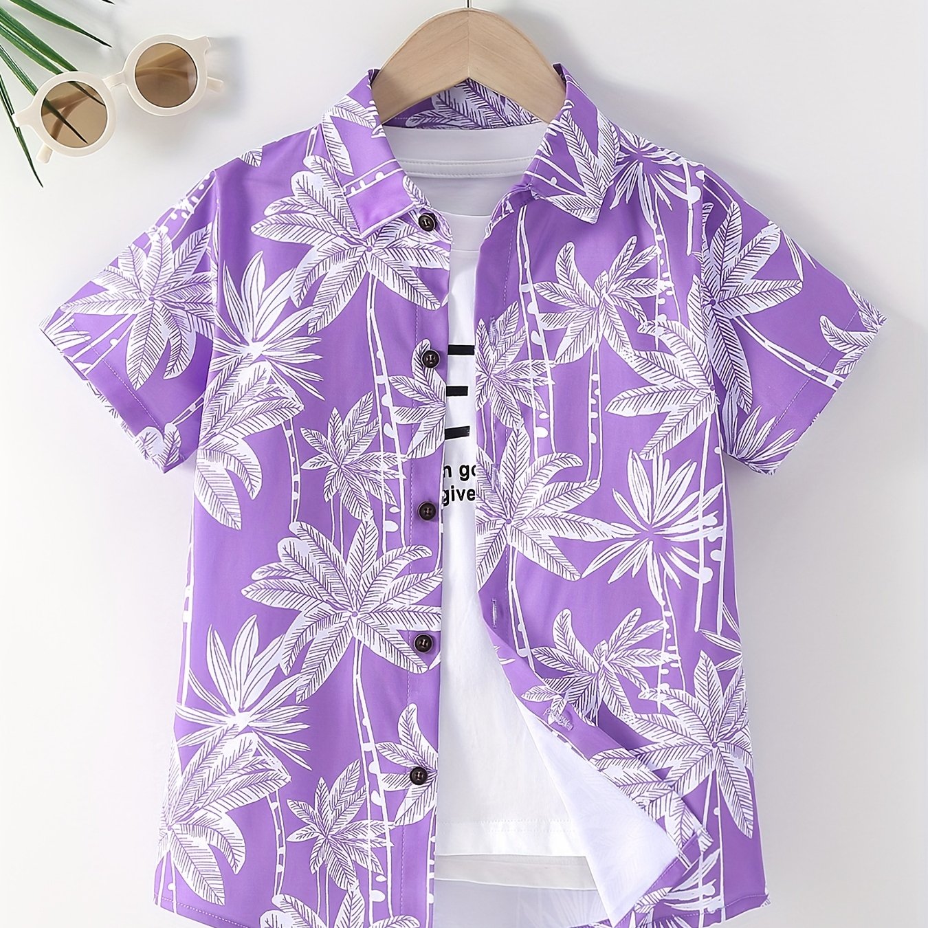 Funny Shirts For Boys Trendy Shirts Coconut Tree Pattern Print Short Sleeve.