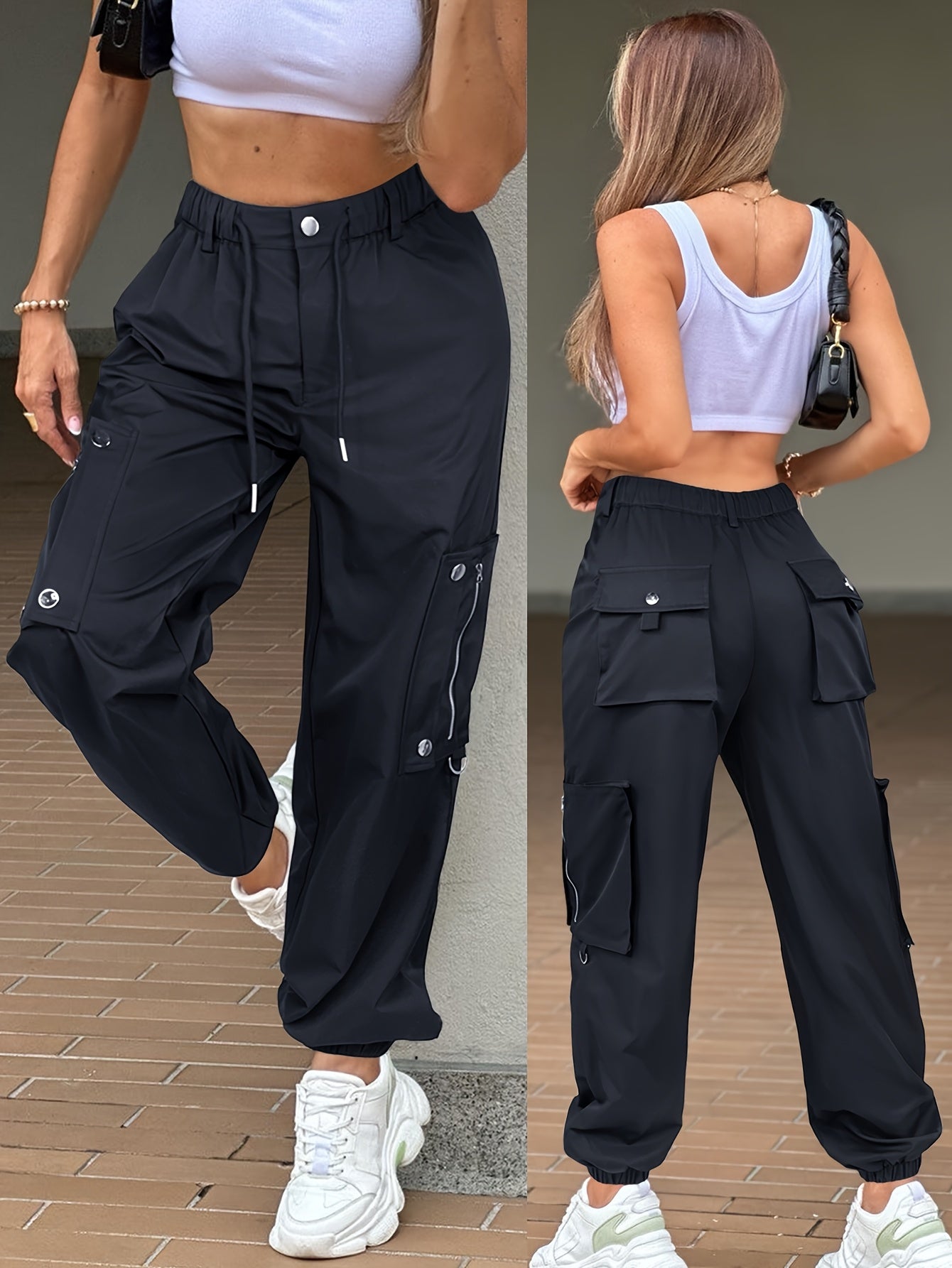 SwaKAKI Women's High-Waist Cargo Tapered Pants we Gre, /MH