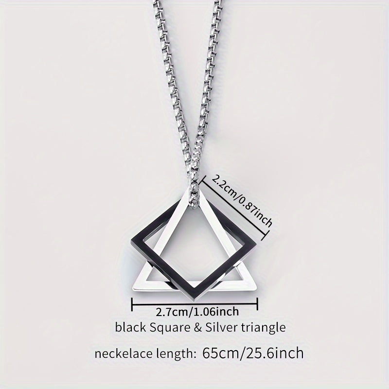 1pc Men's Stainless Steel Geometric Pendant Necklace, Hip-hop High-end Accessories, father's day gift