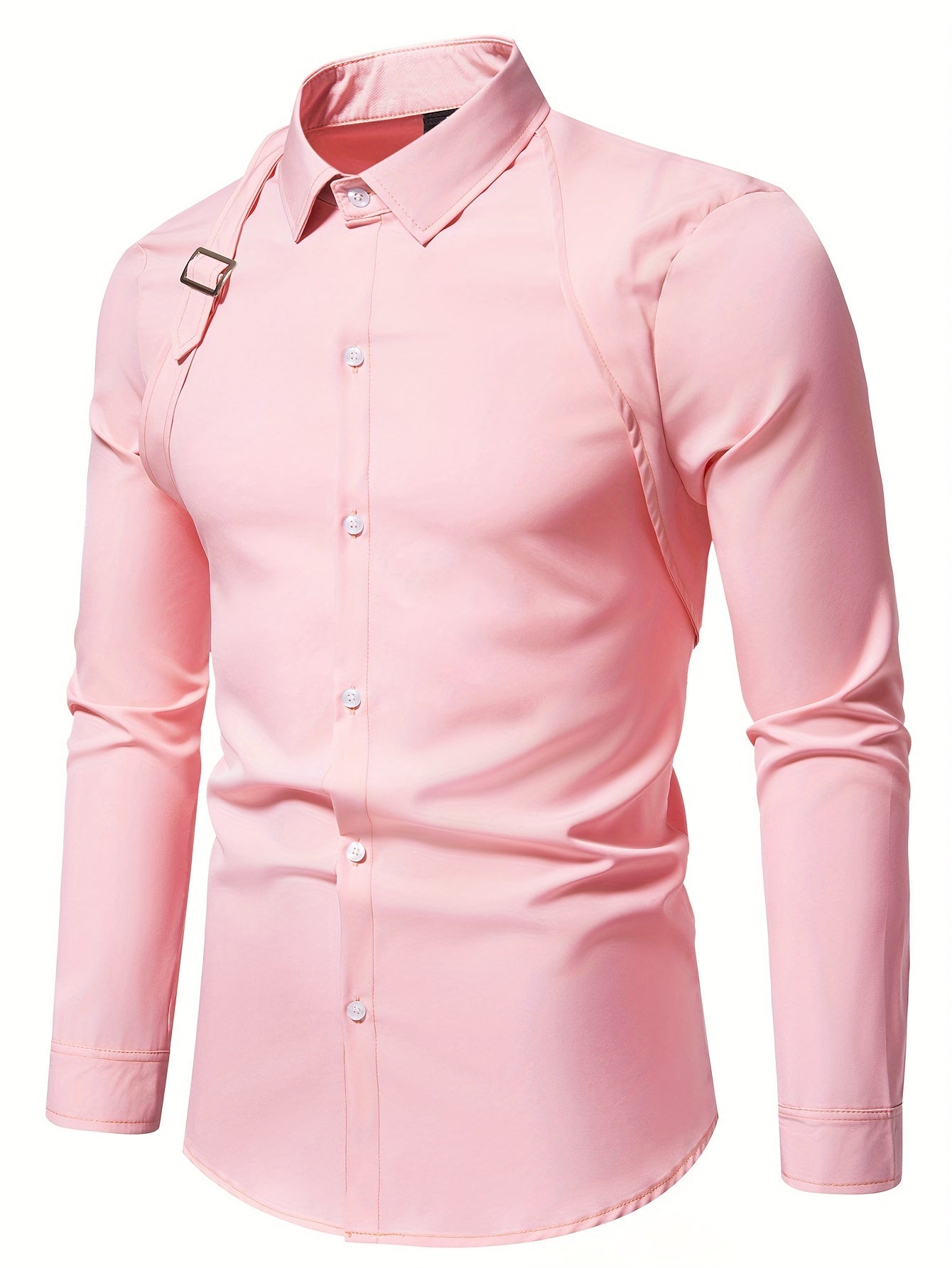 Men's Casual Dress Shirts Skinny Fit Solid Color Long Sleeve .