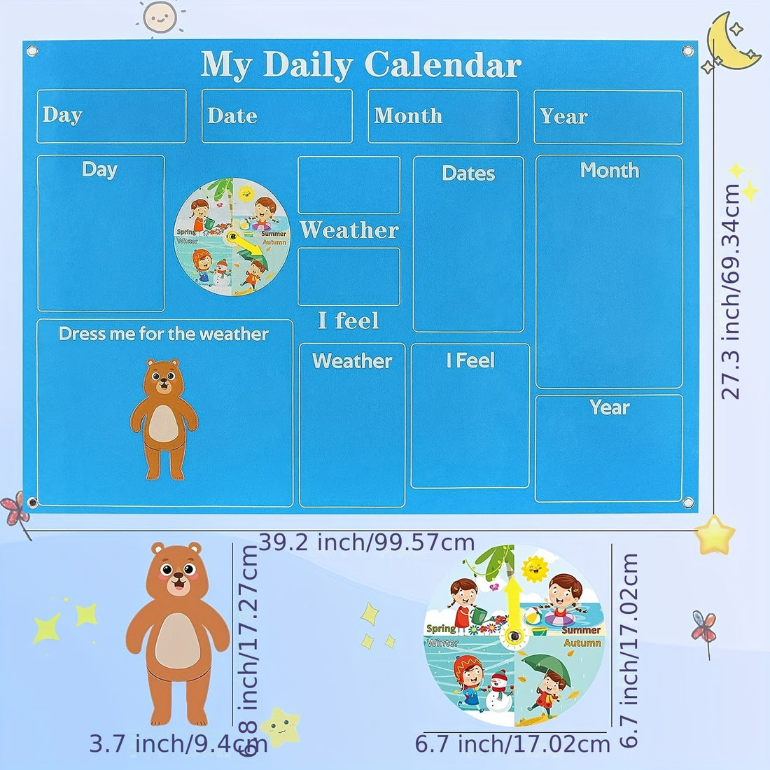 My First Daily Calendar - Preschool Classroom Essentials, Circle Time Learning Center, Week Chart For Children To Learn, Classroom Calendar For Kids Halloween Christmas Gift