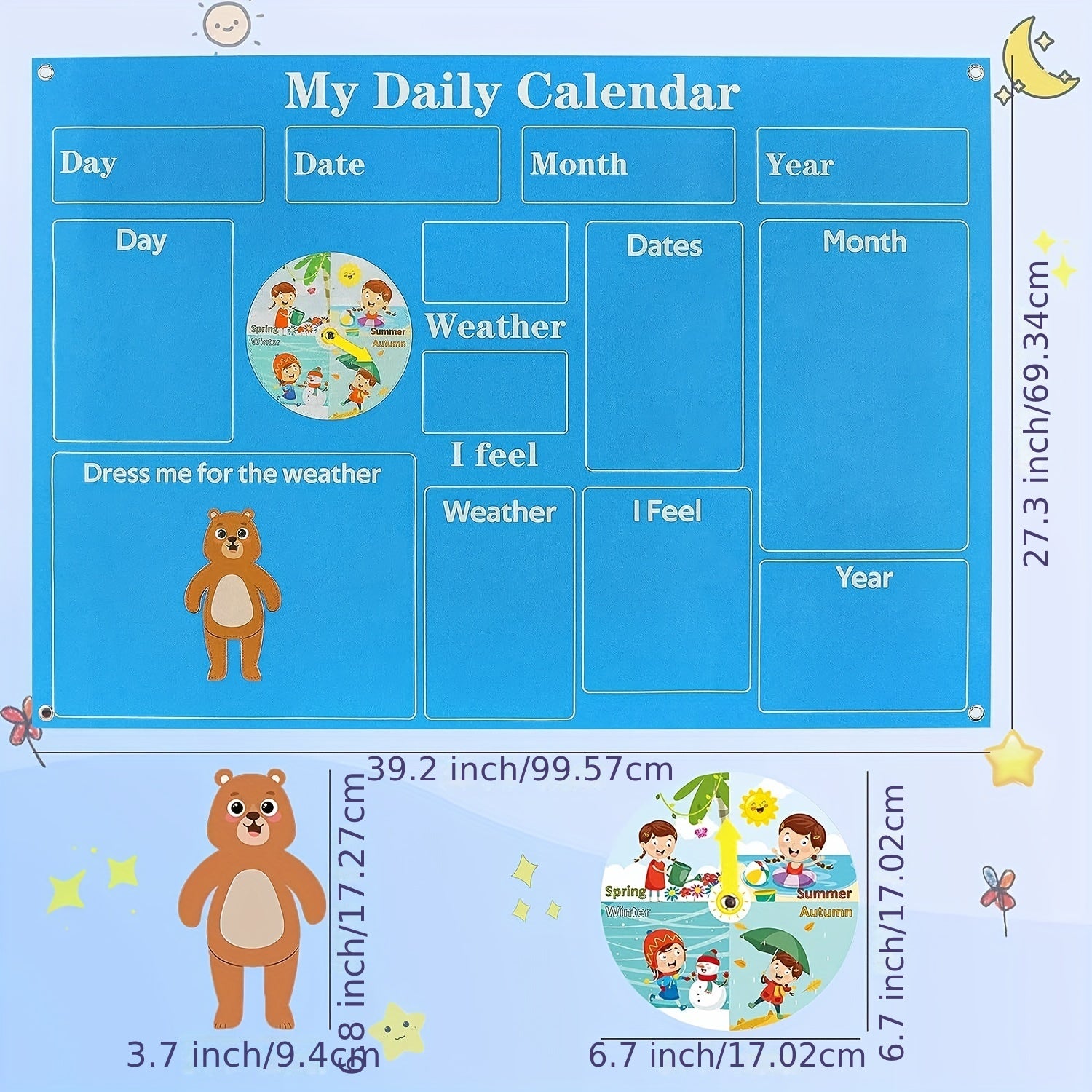 My First Daily Calendar - Preschool Classroom Essentials, Circle Time Learning Center, Week Chart For Children To Learn, Classroom Calendar For Kids Halloween Christmas Gift