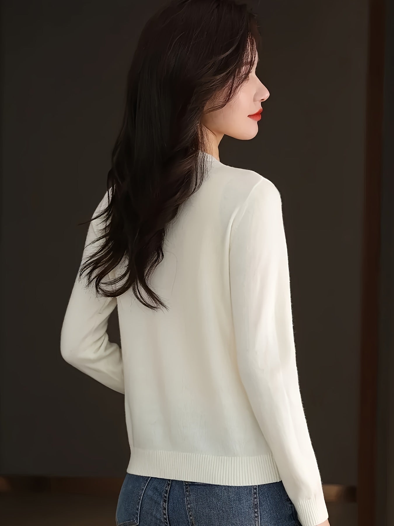 1pc Women'S 100% Wool Crew Neck Long Sleeve Knit Sweater,