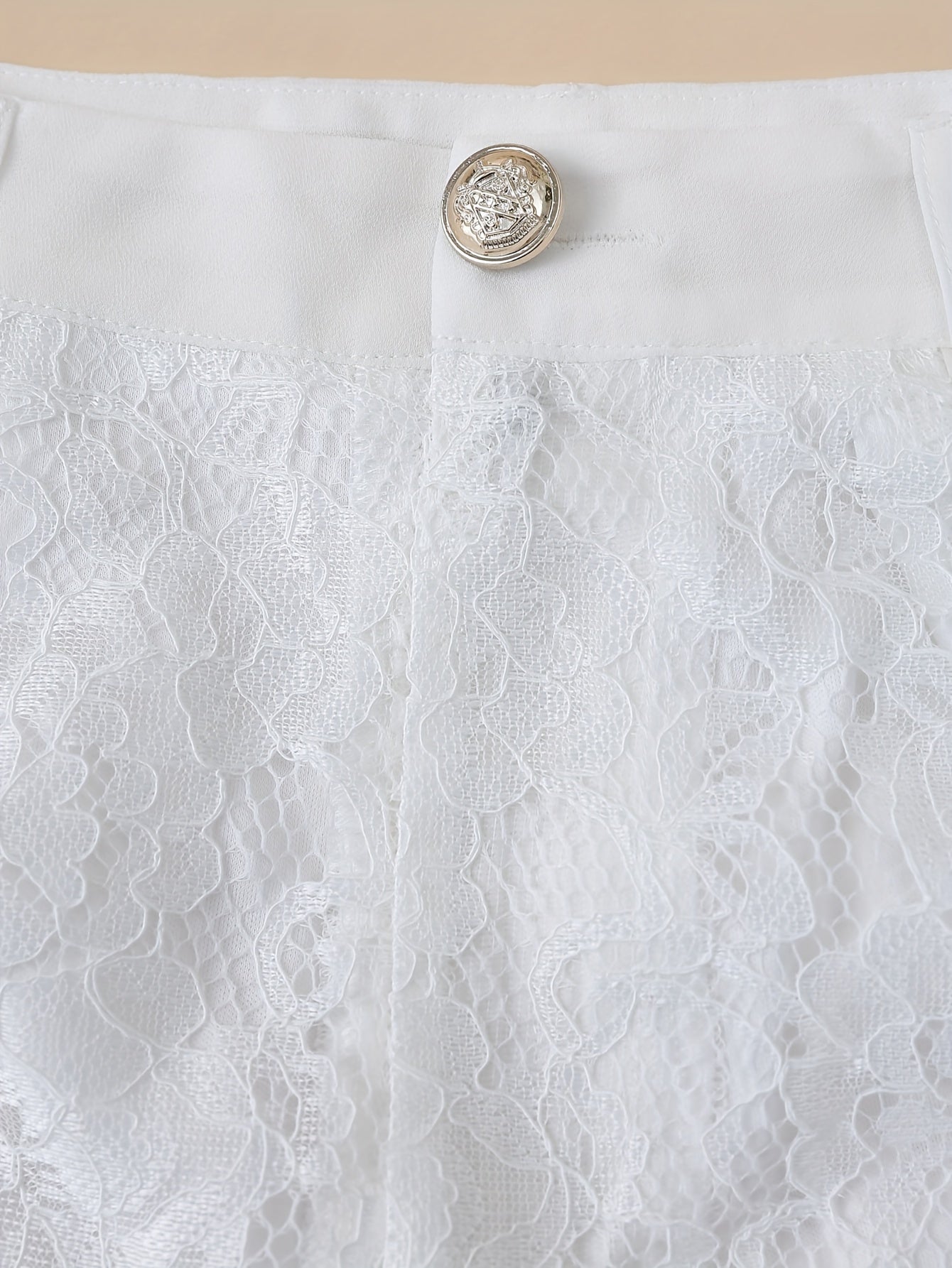 Elegant Solid Lace Pants Set, Single Breasted Flap Pockets Blazer.