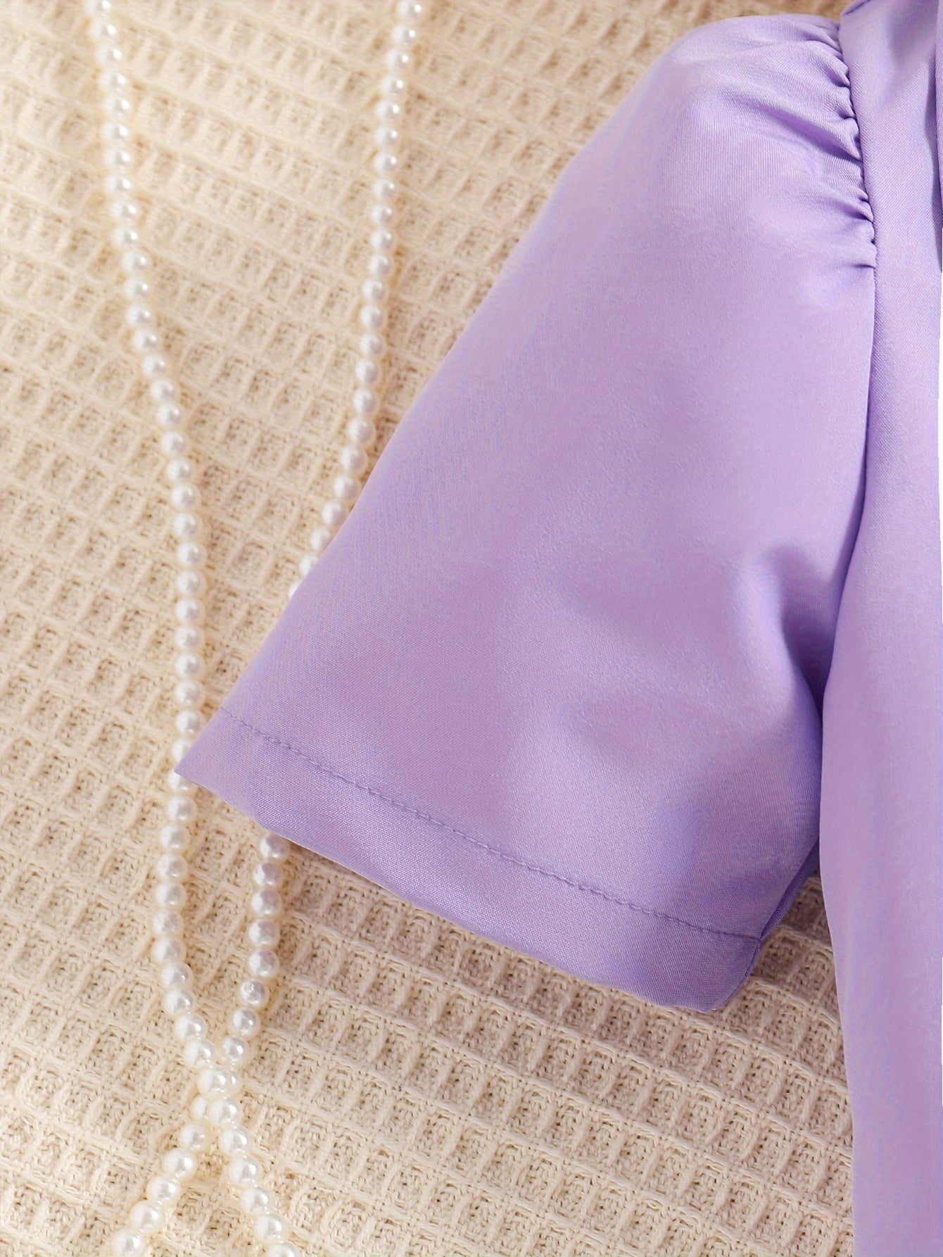 2pcs Girls Fashion Solid Non Stretch Puff Sleeve Double Button Blazer.