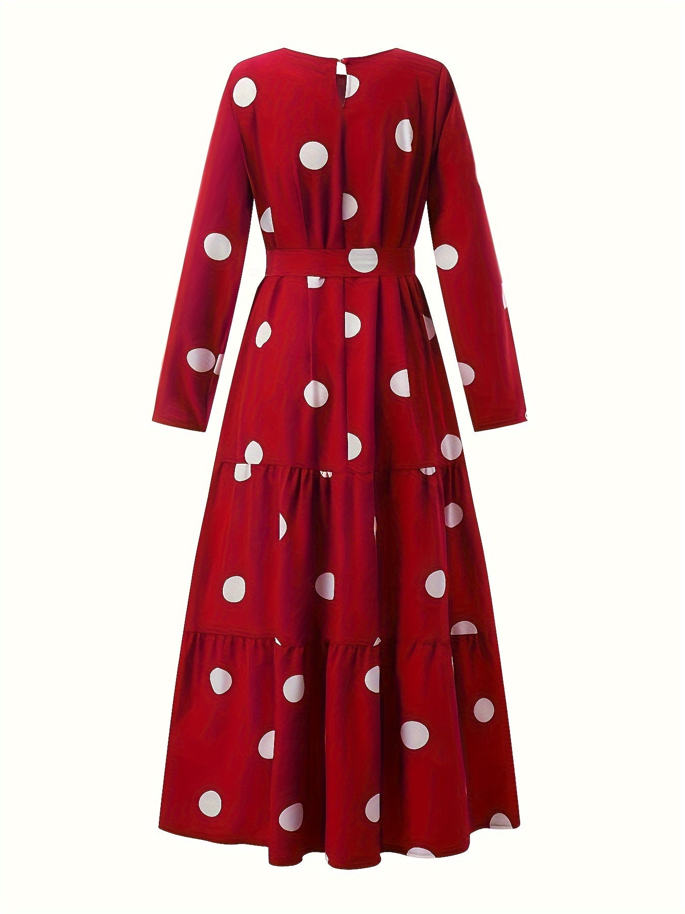 Polka Dot Print Kaftan Dress, Casual Long Sleeve 'MH