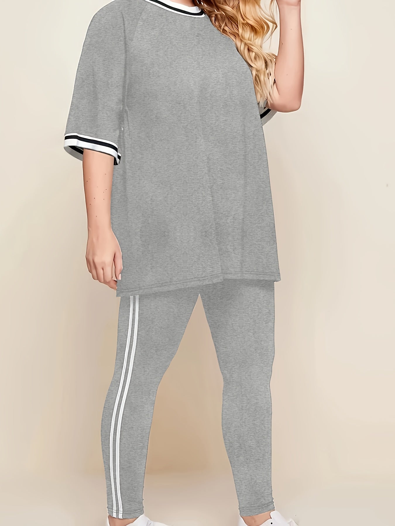 Women'S Plus Size Casual Lounge Set - Gray & White