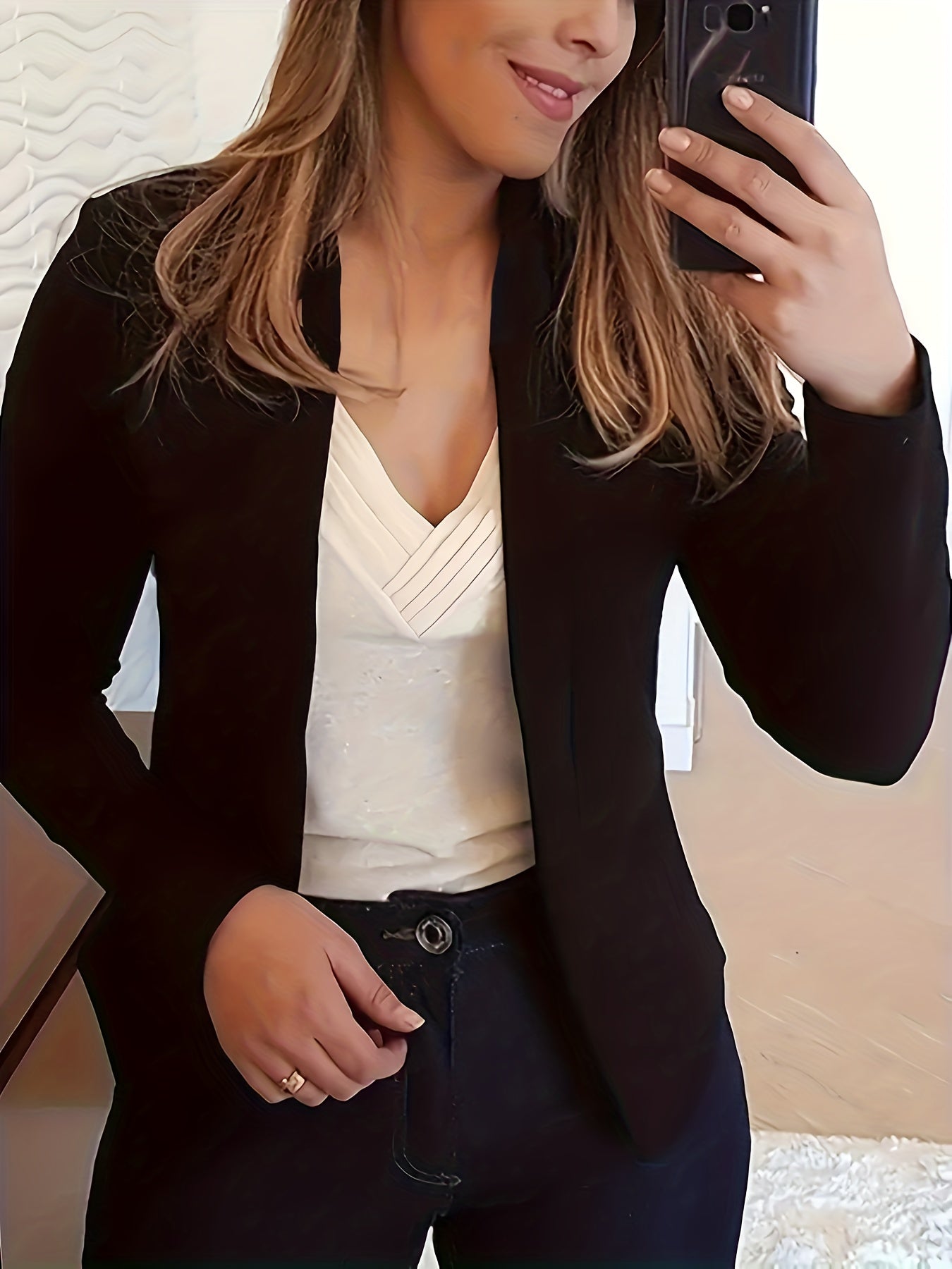 Solid Lapel Blazer, Casual Long Sleeve Blazer For Office & Work,