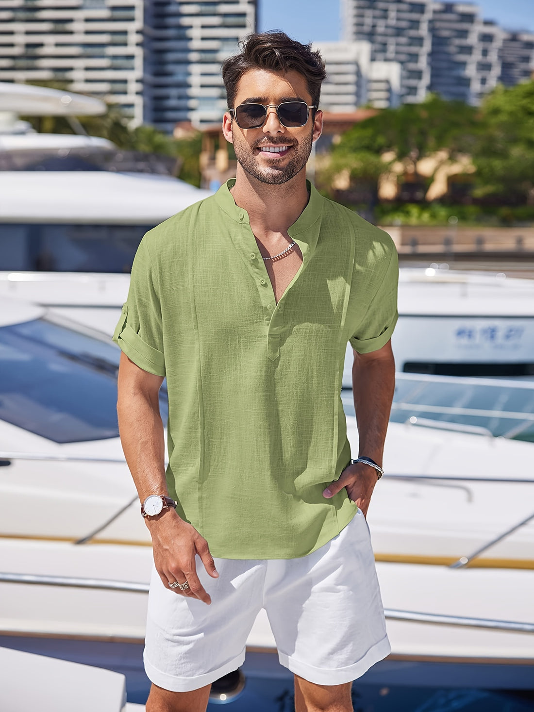Men's Cotton & Ramie Fiber Shirt Top Turn-Down Collar Long Sleeve Closure Male Casual Shirt For Men Daily Vacation Streetwear