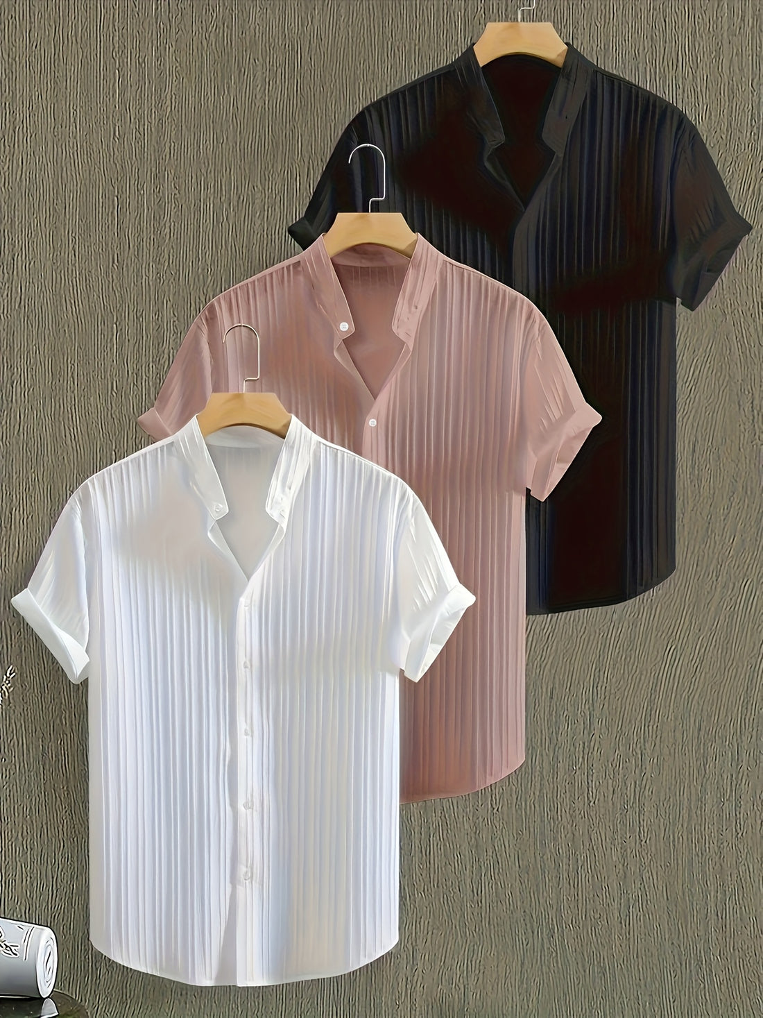 Men's 3pcs Casual Short Sleeve Button-Up Shirts Set .