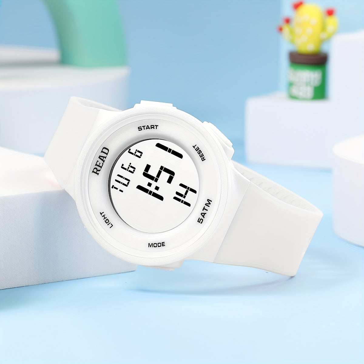 Cute Round Digital Watch, Stainless Steel Strap, Chronograph.