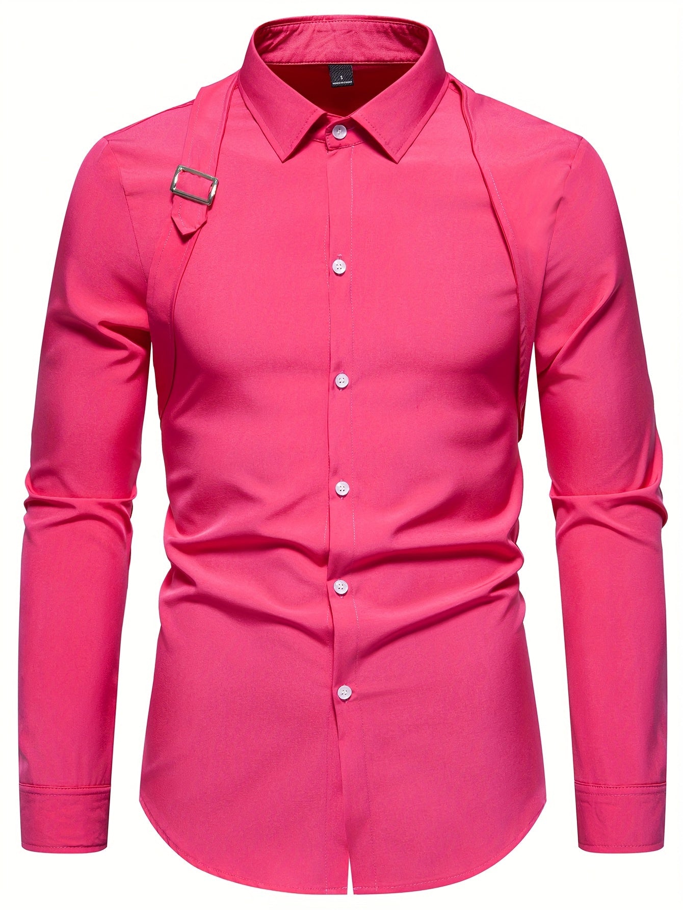Men's Casual Dress Shirts Skinny Fit Solid Color Long Sleeve .