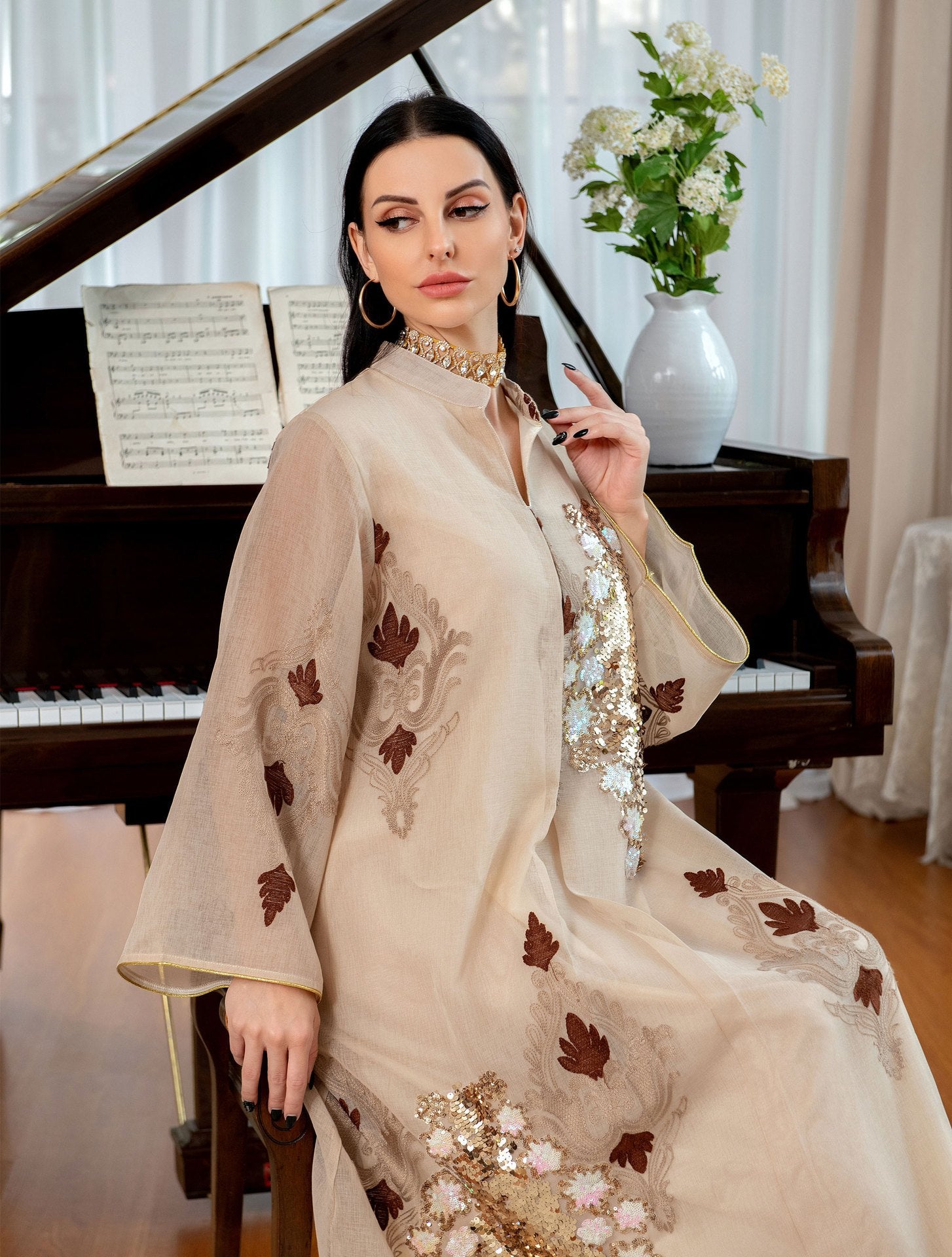 Ramadan Contrast Sequin Maxi Kaftan Dress, /MH