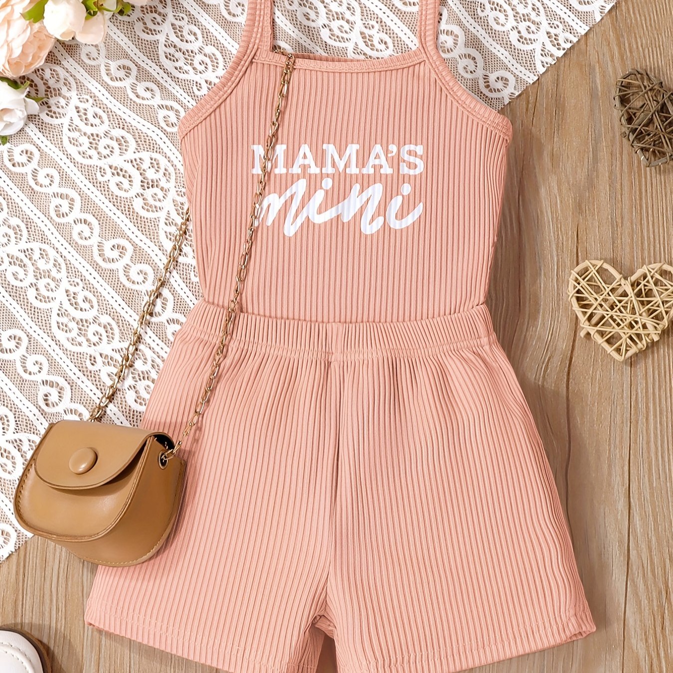 2pcs Toddler Girls Letter "MAMA'S MINI" Graphic Cami Top