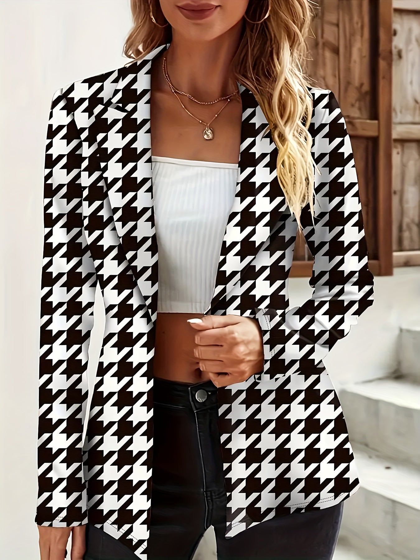 Leopard Print Open Front Blazer, Elegant Lapel Long Sleeve Blazer .