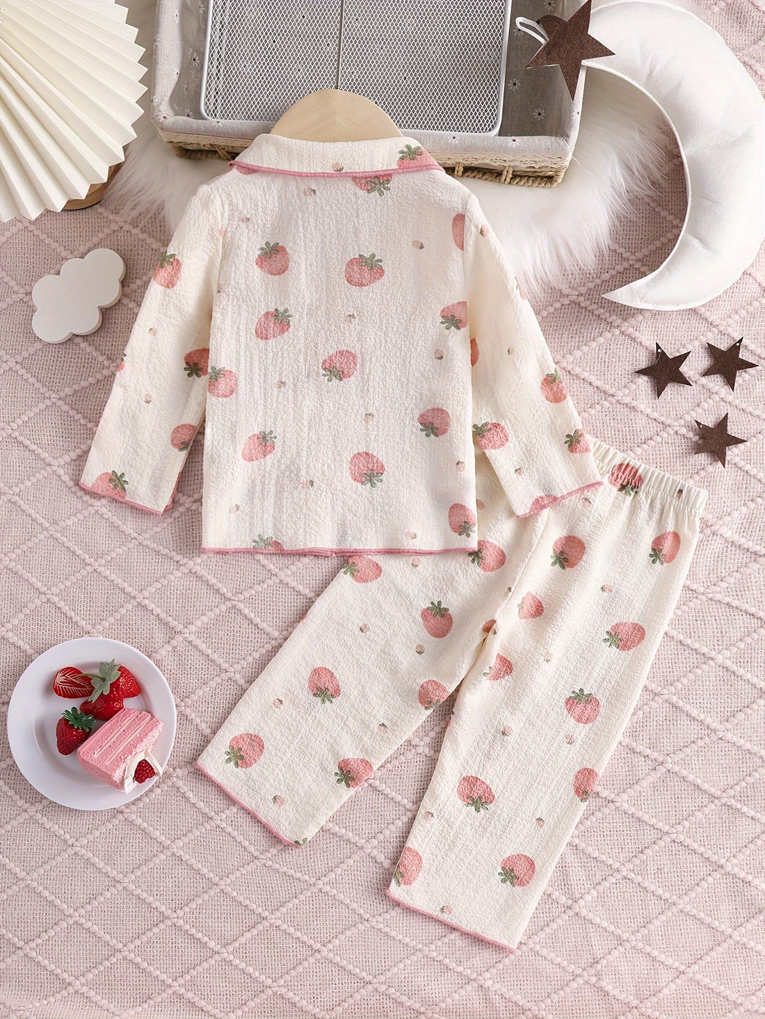 2 Pcs Baby Girls Cute Strawberry Pattern Long Sleeve Shirts & Pants Pajama Set,