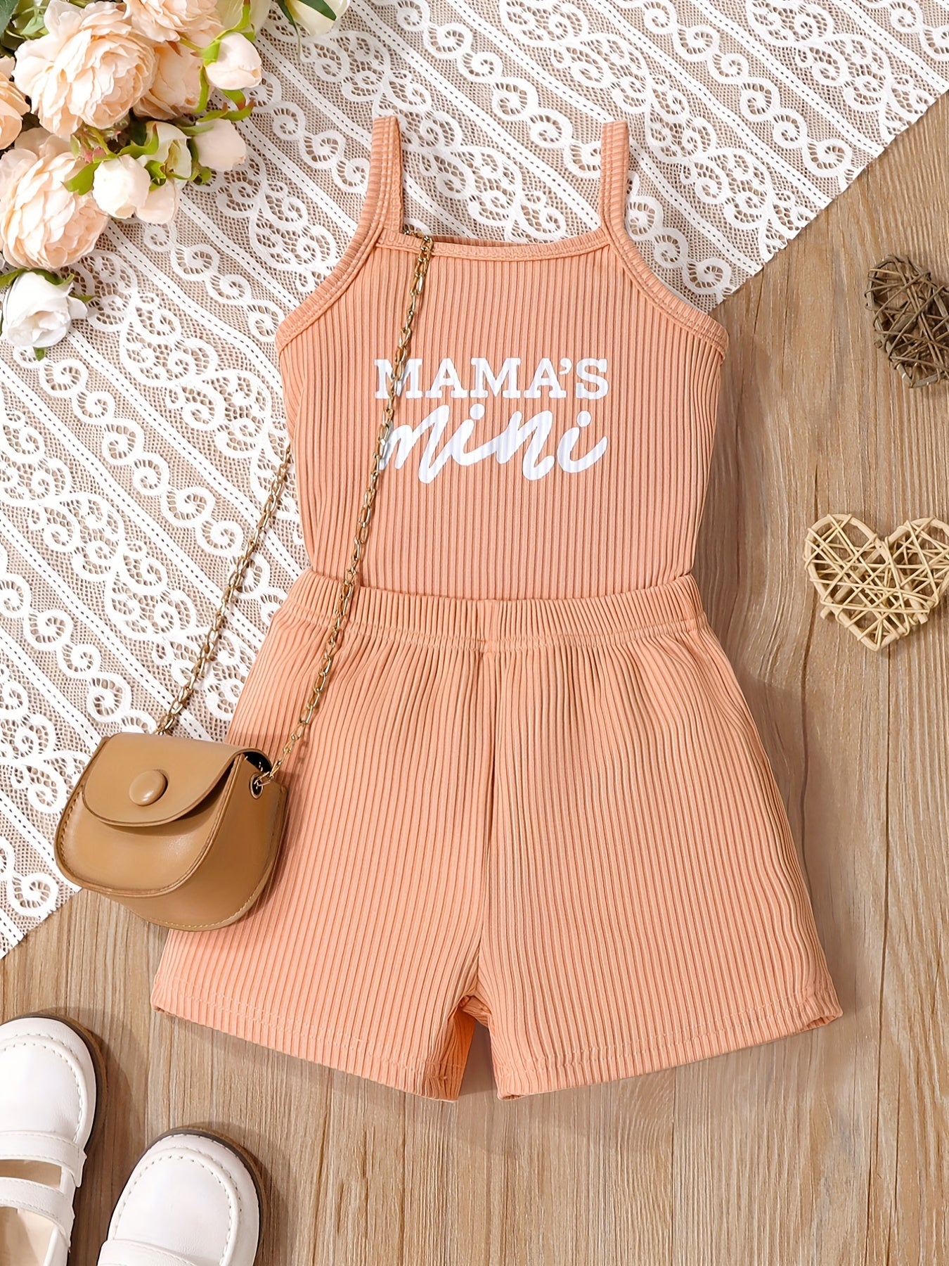 2pcs Toddler Girls Letter "MAMA'S MINI" Graphic Cami Top