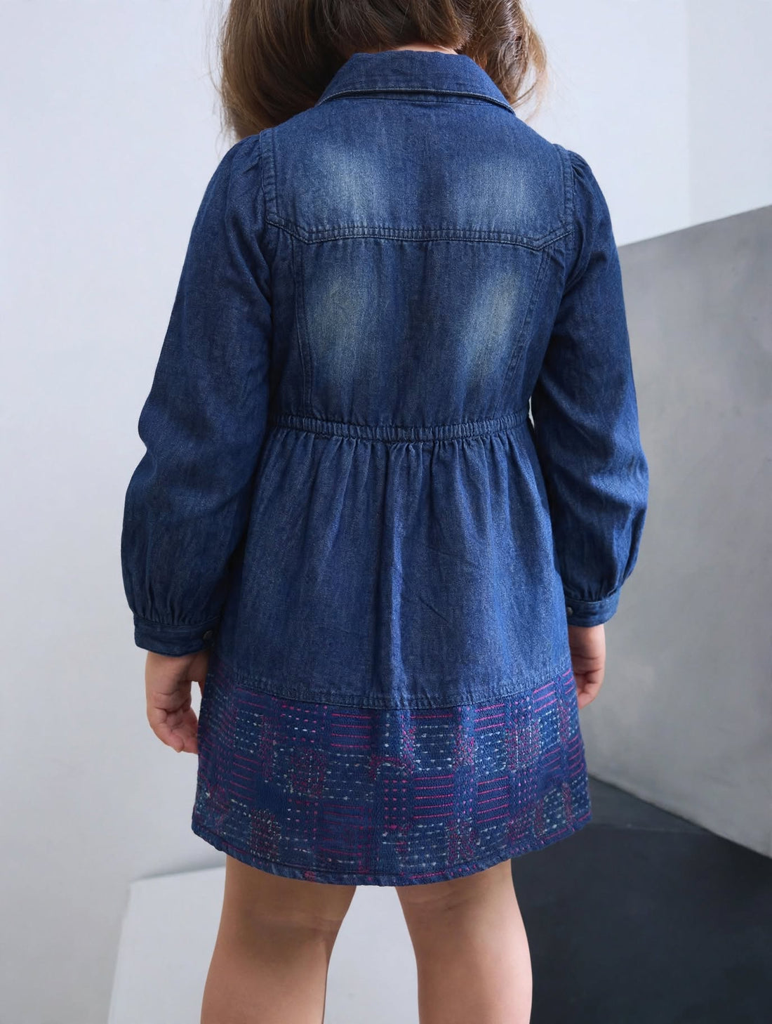 Girls Washed Blue Denim Button-Down Tunic (2–12 Years)