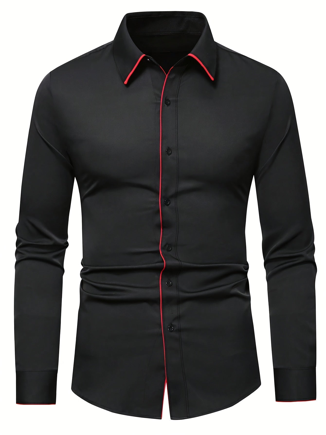 Men's Red Trim Design Lapel Collar Design Dress Shirts,