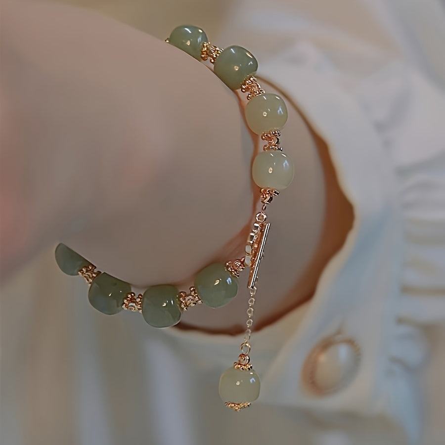 Lover special gift, glass jade bead bracelet elegant jewelry gift couple, Father's Day Gift