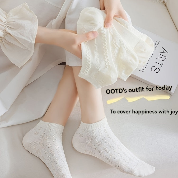5 Pairs, White JK Socks, Women's Short Socks, /MH