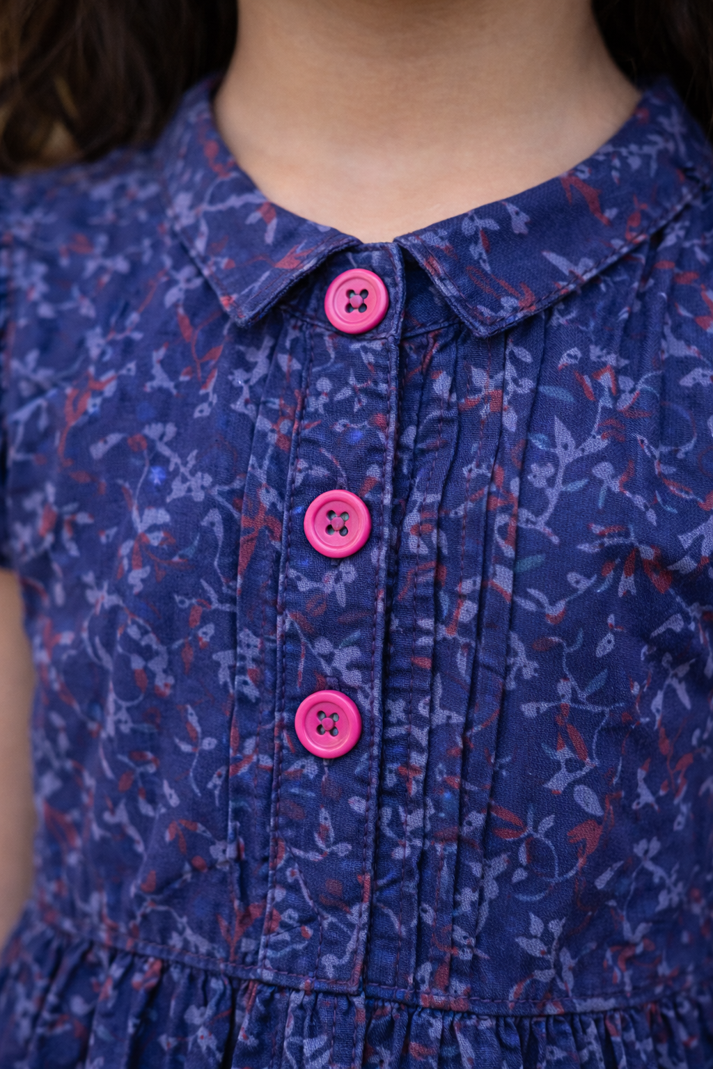 Girls Flower Printed Blue Denim Button-Down Tunic (2–12 Years)