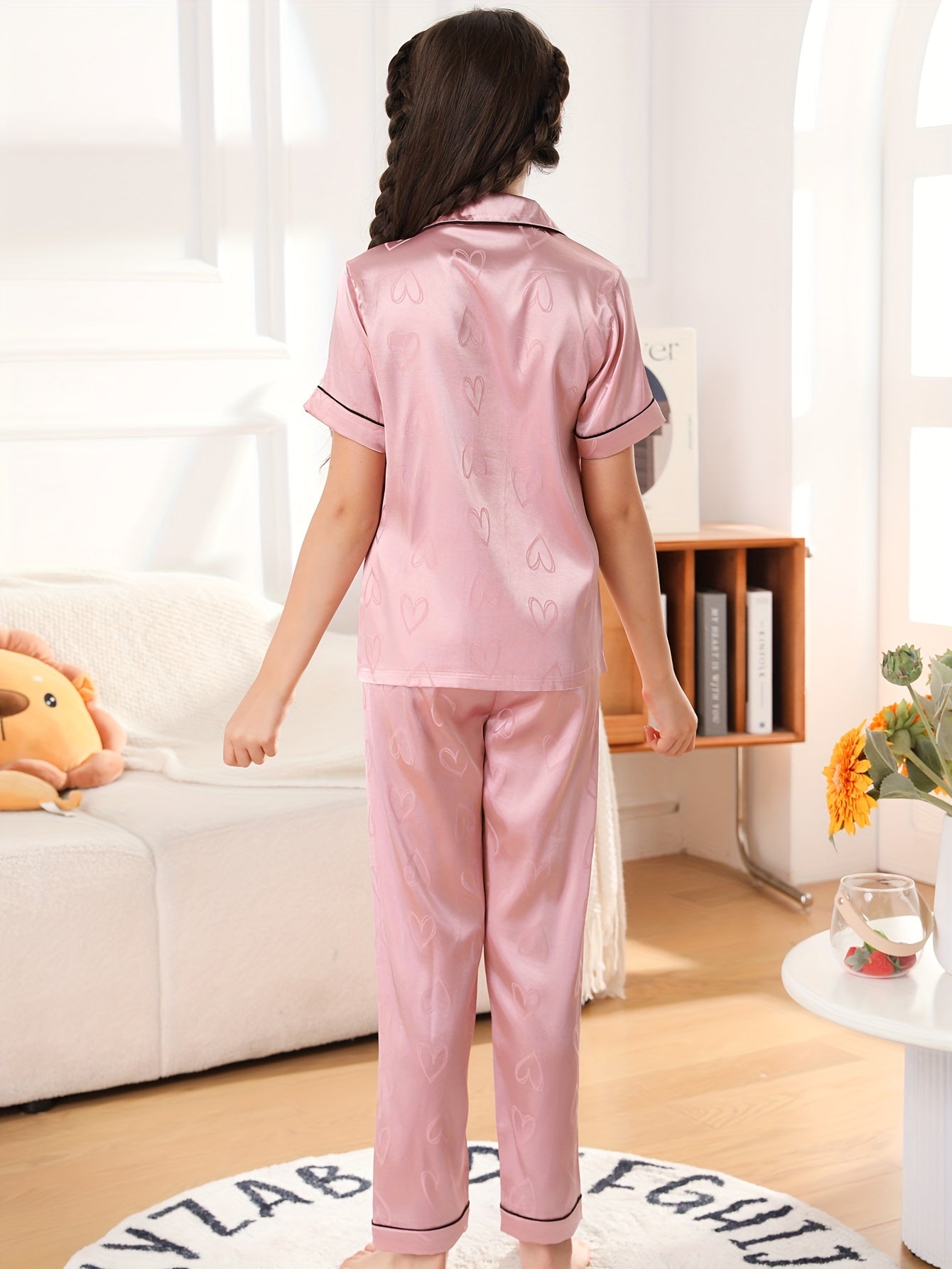 2pcs Girls' Ice Silk Short Sleeve Lapel Cardigan Top .