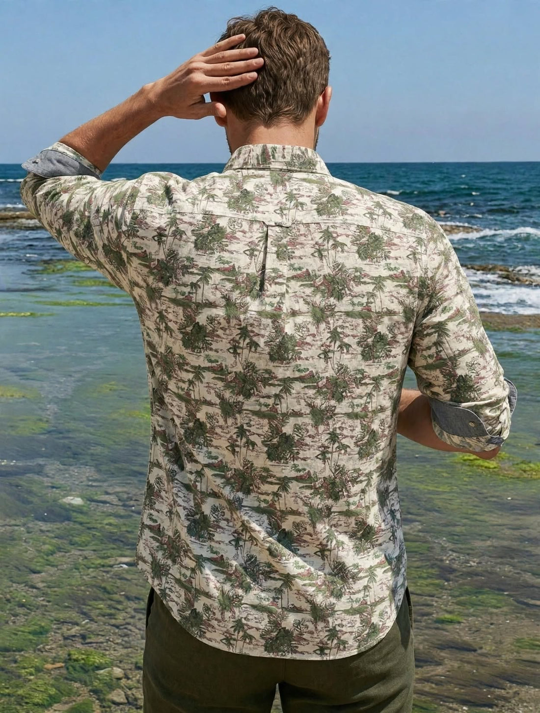 Men's Sage Green Urban Landscape Print Shirt | MH