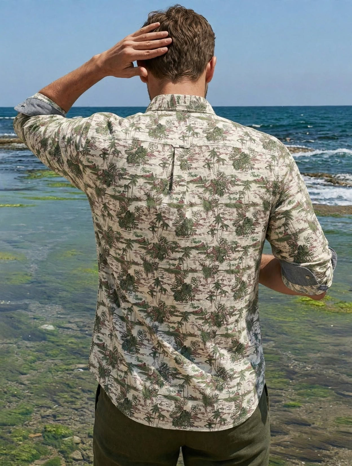 Men's Sage Green Urban Landscape Print Shirt | MH