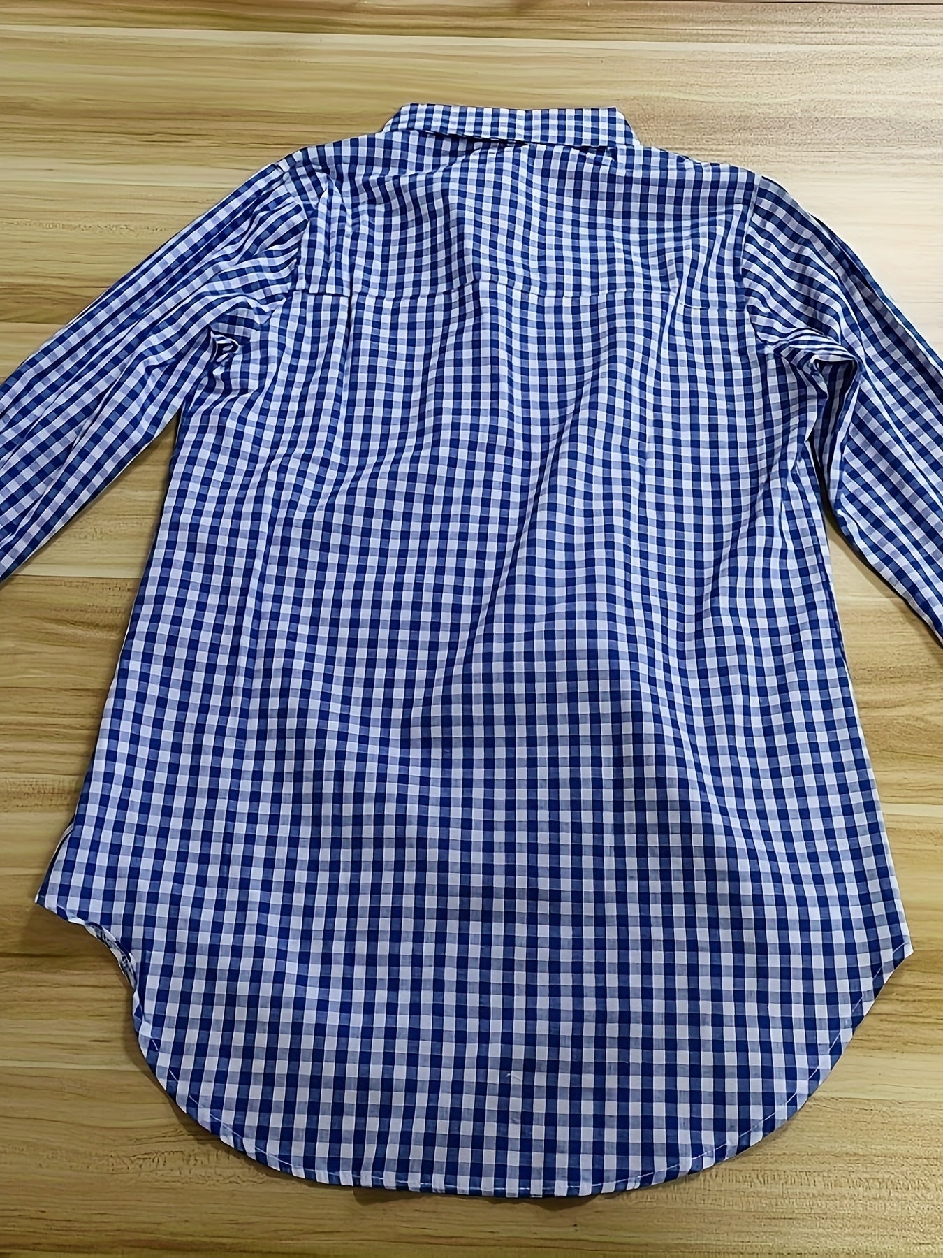 Women'S Casual Long Sleeve Gingham Check Shirt - Light Blue & White,